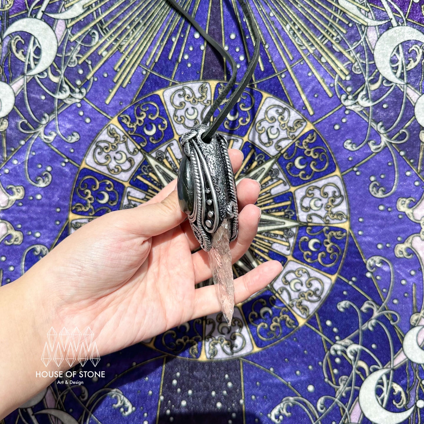 Natural Handmade Clear Quartz Arrowhead Pendant Necklace/Magic Crystal Double-sided Pendant/Labradorite Jewelry/Chakra/Altar Tool