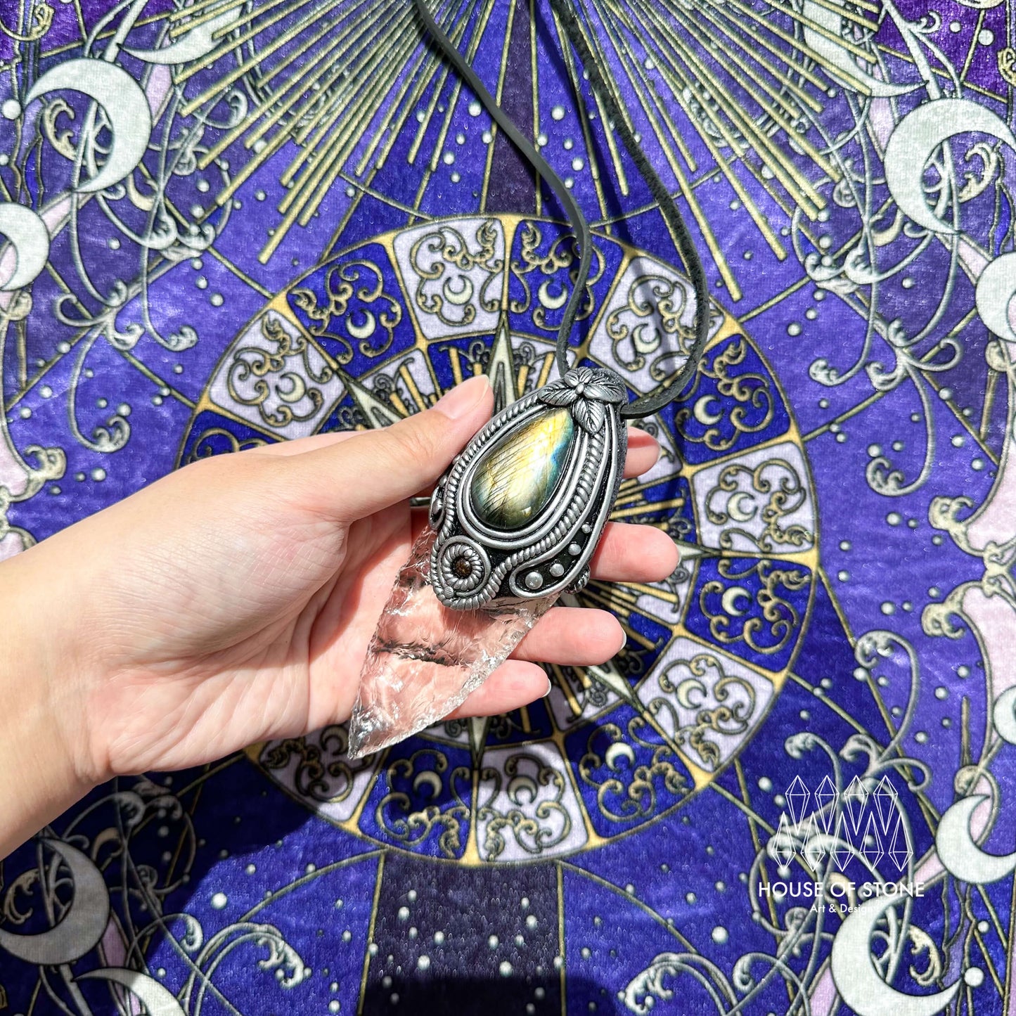 Natural Handmade Clear Quartz Arrowhead Pendant Necklace/Magic Crystal Double-sided Pendant/Labradorite Jewelry/Chakra/Altar Tool