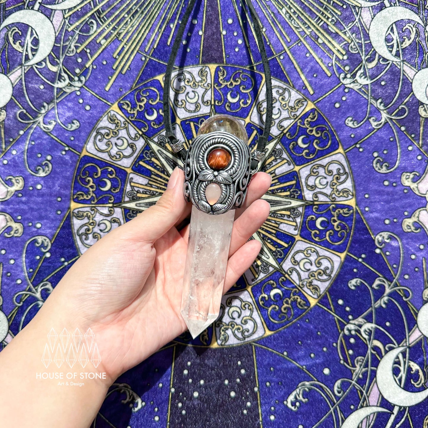 Natural Handmade Clear Quartz Pendant Necklace/Magic Crystal Double-sided Pendant/Labradorite Necklace/Root Chakra/Manifest Altar Tool