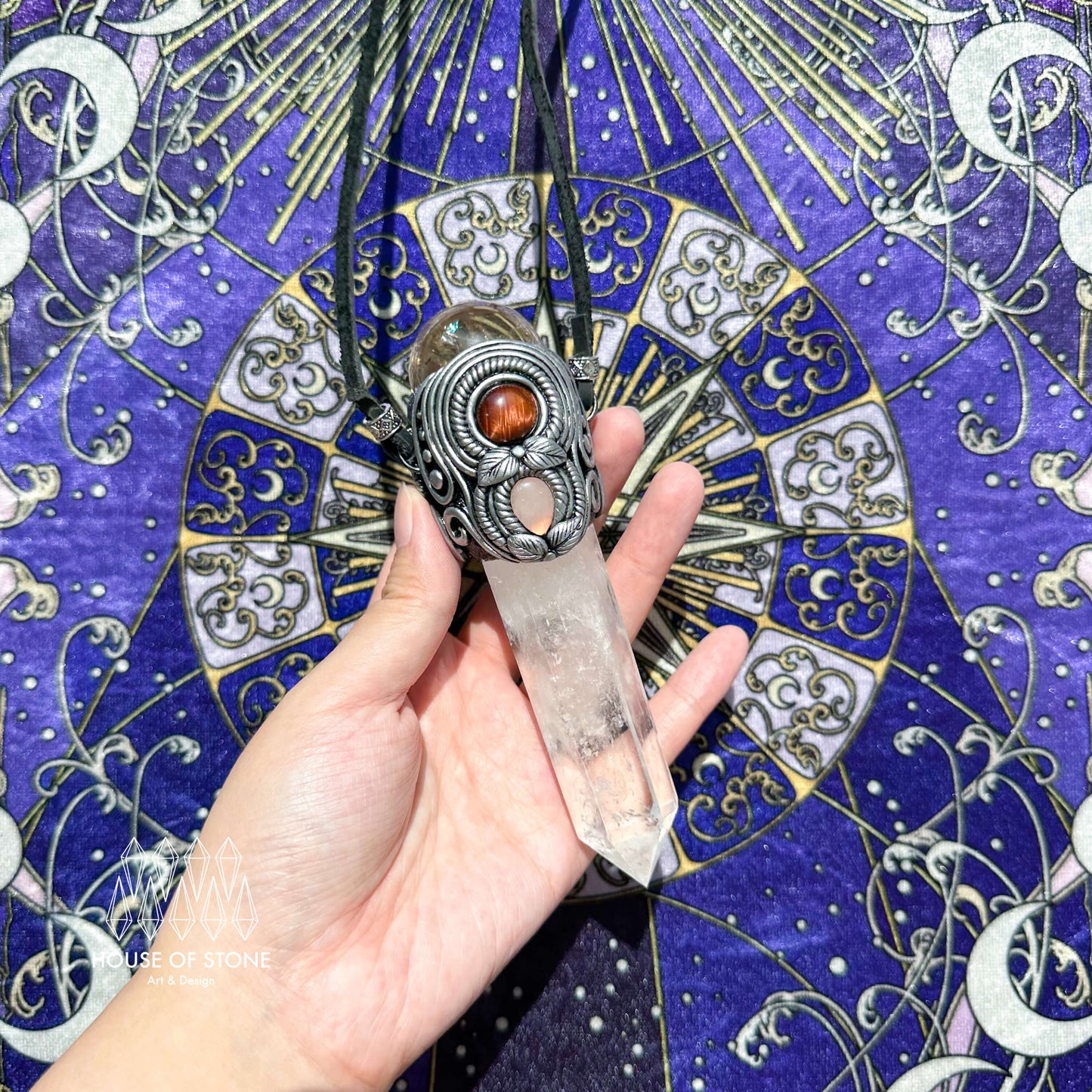 Natural Handmade Clear Quartz Pendant Necklace/Magic Crystal Double-sided Pendant/Labradorite Necklace/Root Chakra/Manifest Altar Tool