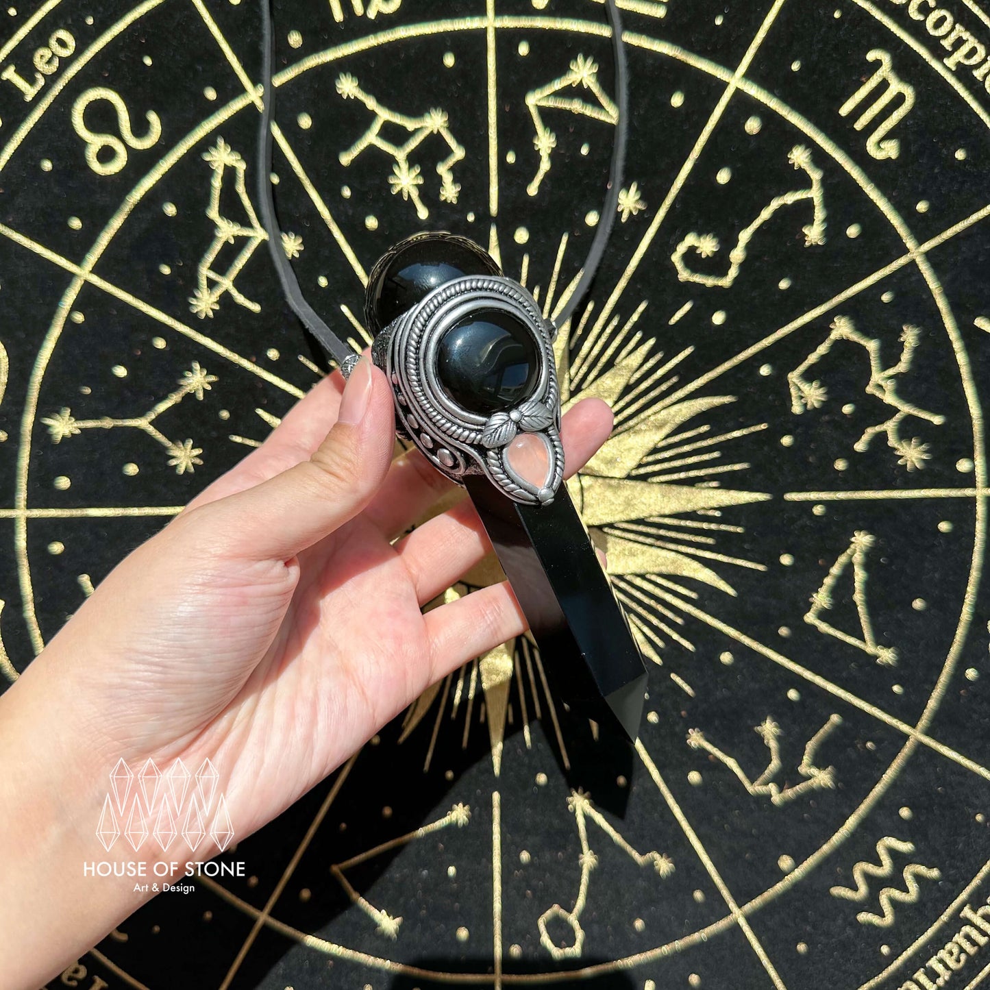 Natural Handmade Black Obsidian Pendant Necklace/Magic Gold Sheen Obsidian Crystal Pendant/Rose Quartz Jewelry/Chakra/Altar Tool