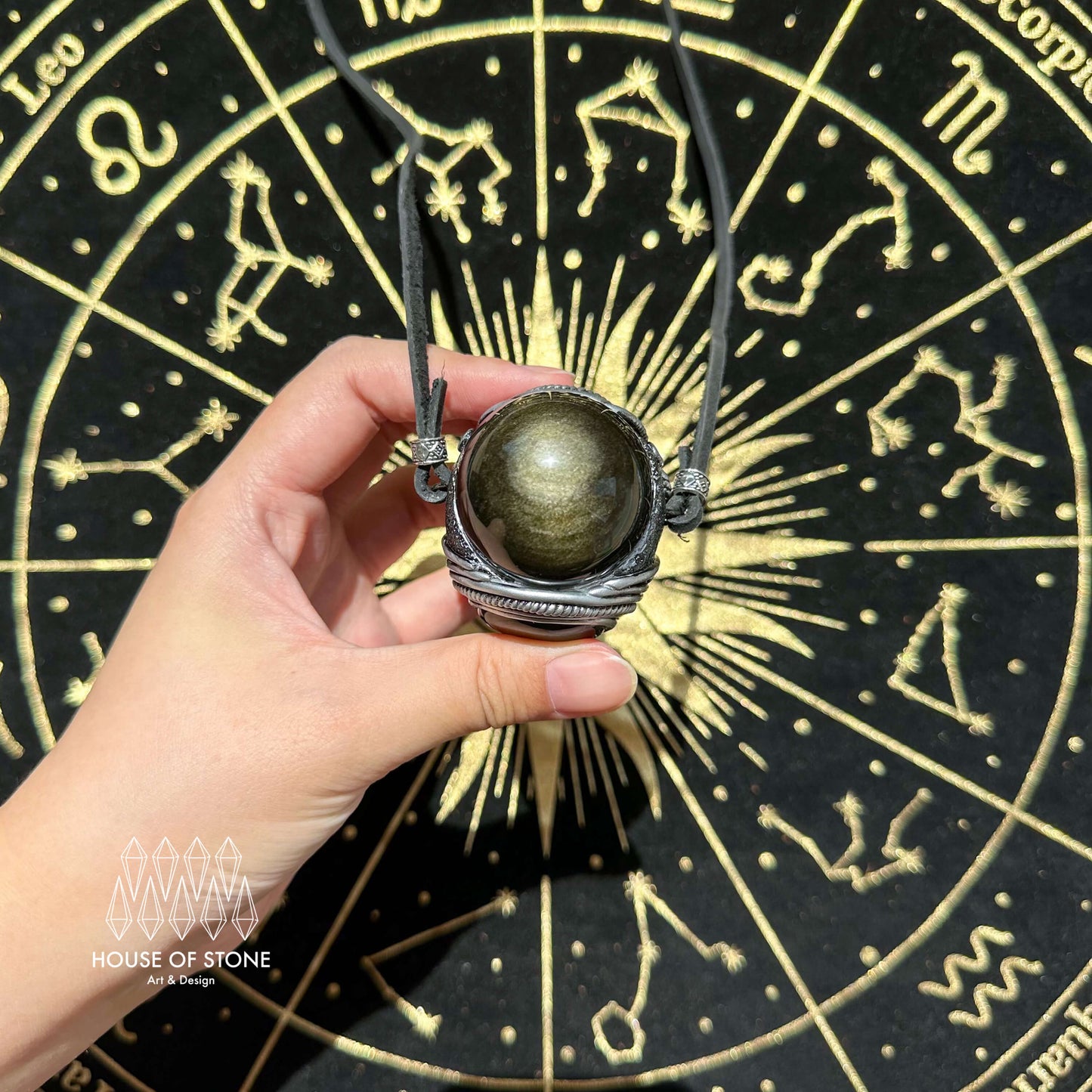 Natural Handmade Black Obsidian Pendant Necklace/Magic Gold Sheen Obsidian Crystal Pendant/Rose Quartz Jewelry/Chakra/Altar Tool