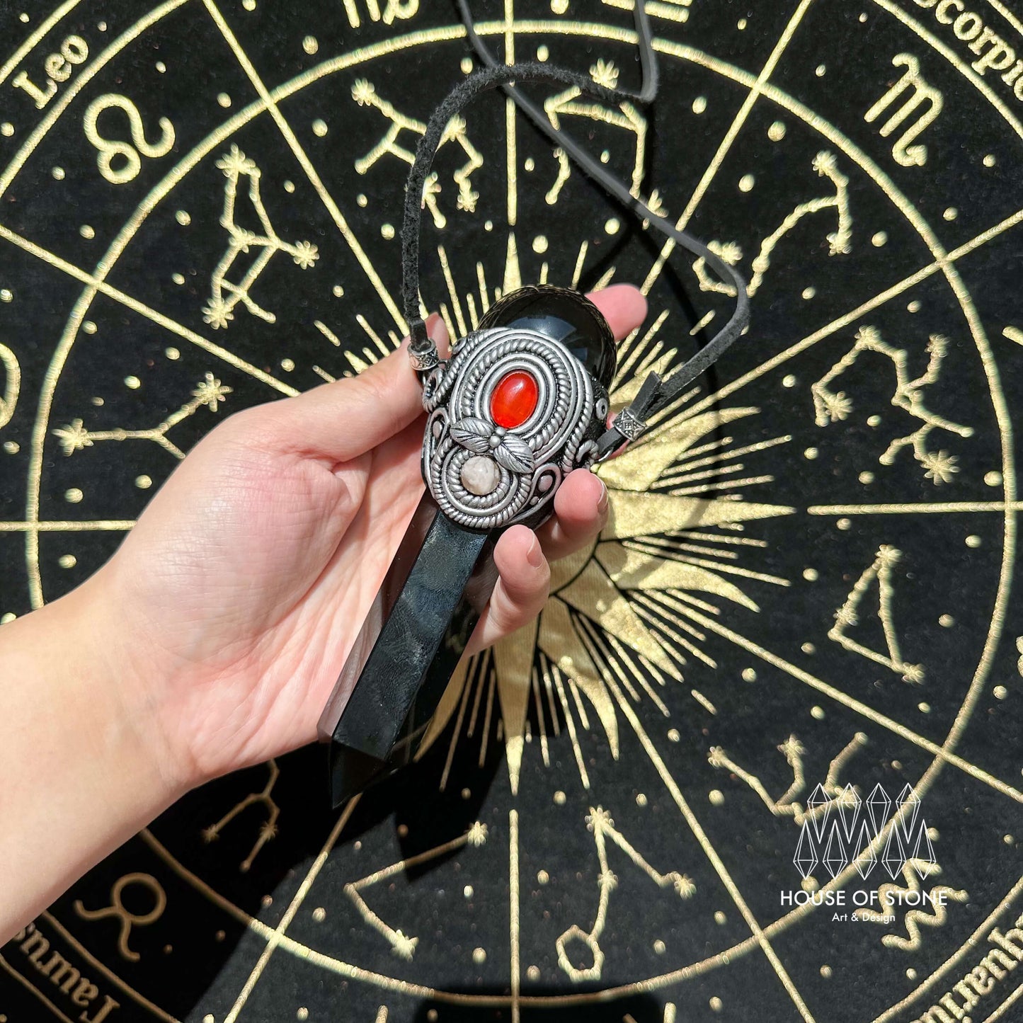 Natural Handmade Black Obsidian Pendant Necklace/Magic Gold Sheen Obsidian Crystal Pendant/Rose Quartz Jewelry/Chakra/Altar Tool