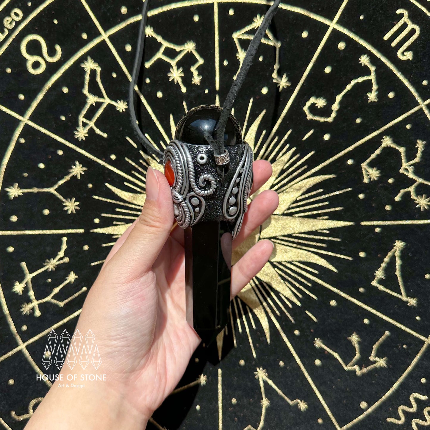 Natural Handmade Black Obsidian Pendant Necklace/Magic Gold Sheen Obsidian Crystal Pendant/Rose Quartz Jewelry/Chakra/Altar Tool