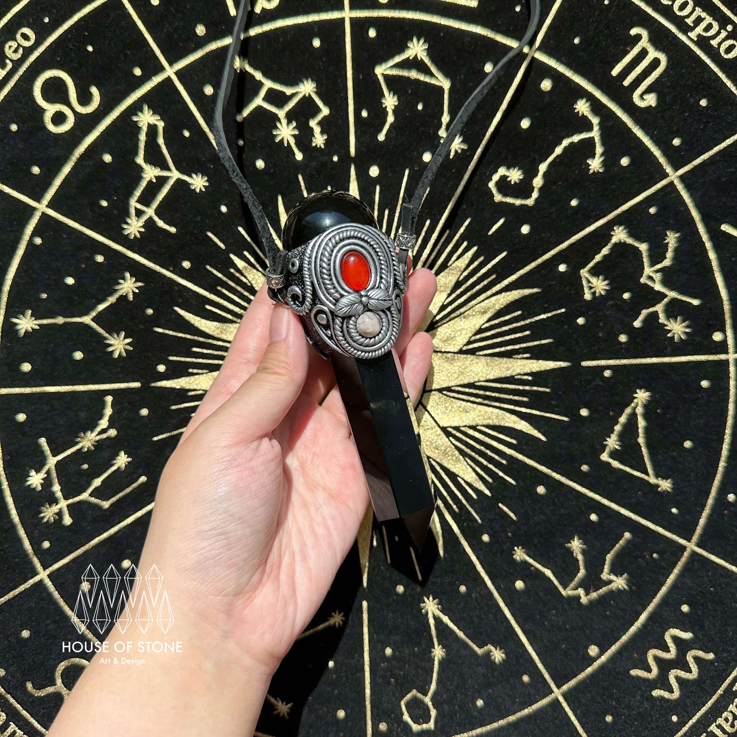 Natural Handmade Black Obsidian Pendant Necklace/Magic Gold Sheen Obsidian Crystal Pendant/Rose Quartz Jewelry/Chakra/Altar Tool