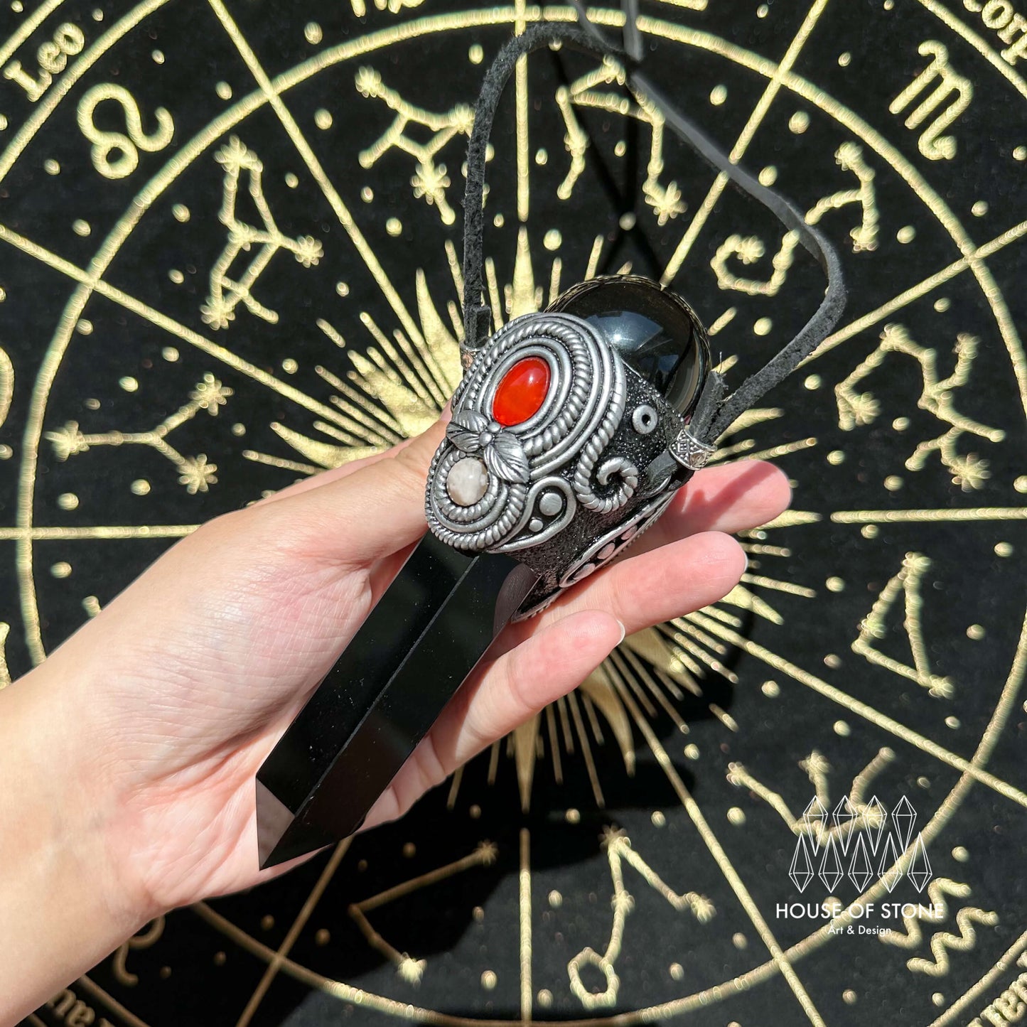 Natural Handmade Black Obsidian Pendant Necklace/Magic Gold Sheen Obsidian Crystal Pendant/Rose Quartz Jewelry/Chakra/Altar Tool