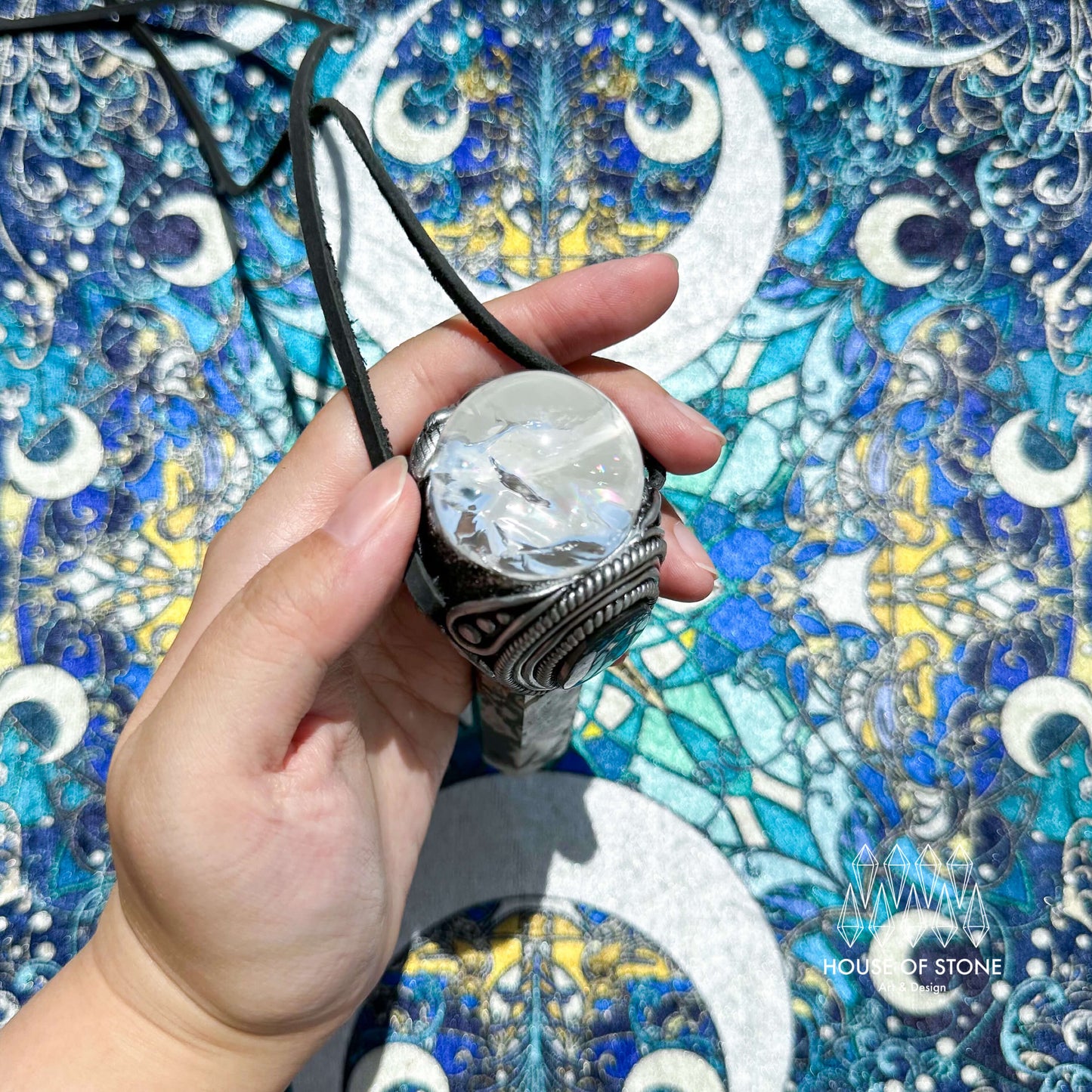 Natural Handmade Moss Agate Pendant Necklace/Magic Clear Quartz Double-sided Pendant/Labradorite Jewelry/Heart Chakra/Altar Tool