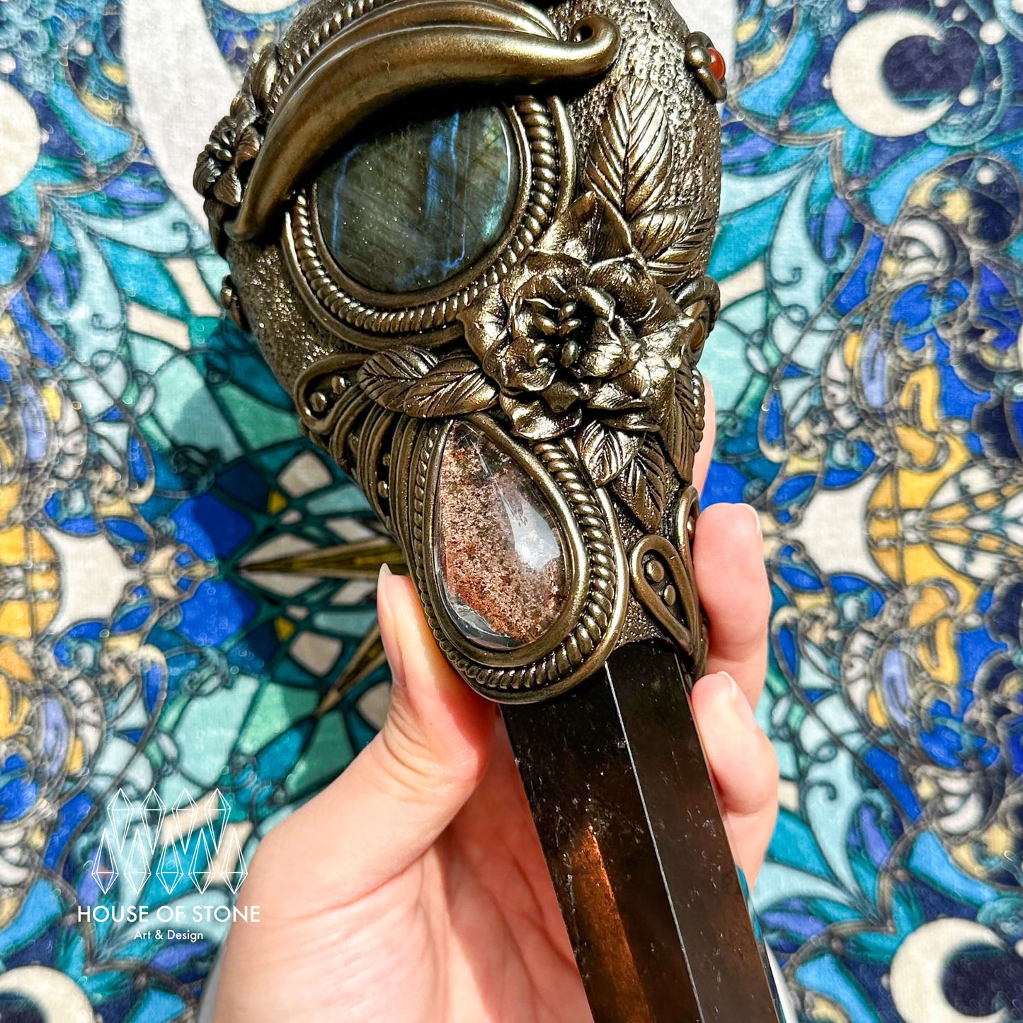 Handmade Natural Black Obsidian Mirror/Magic Obsidian Witch Wand/Crystal Quartz Wand/Scrying Mirror Wand/Root Chakra/Manifest Altar Tool