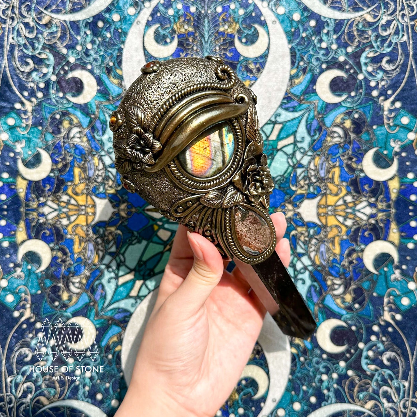 Handmade Natural Black Obsidian Mirror/Magic Obsidian Witch Wand/Crystal Quartz Wand/Scrying Mirror Wand/Root Chakra/Manifest Altar Tool