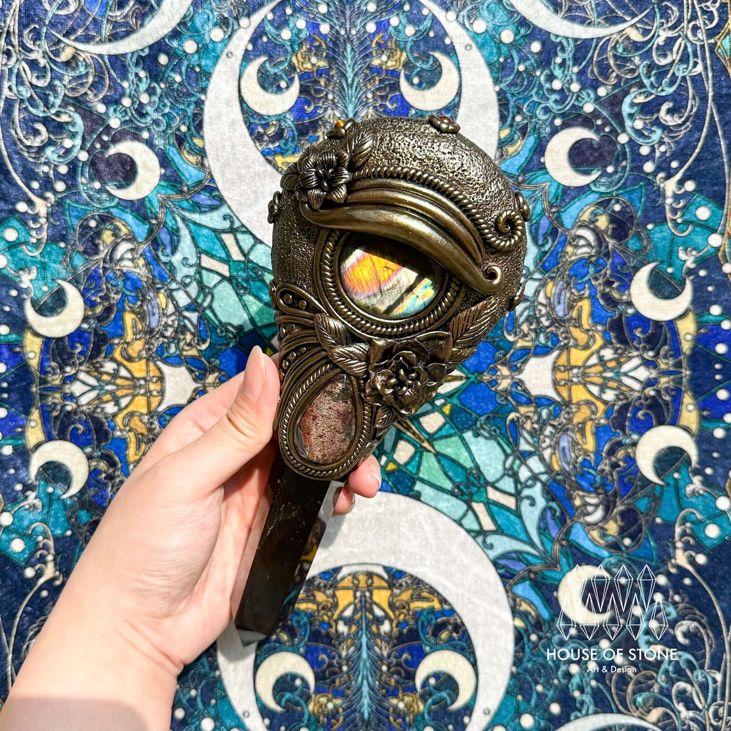 Handmade Natural Black Obsidian Mirror/Magic Obsidian Witch Wand/Crystal Quartz Wand/Scrying Mirror Wand/Root Chakra/Manifest Altar Tool