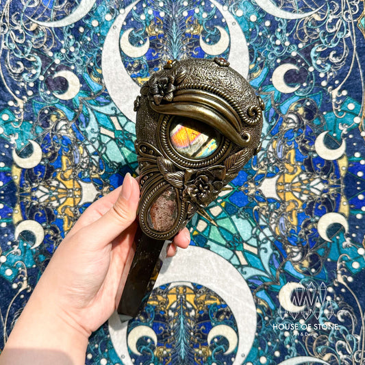 Handmade Natural Black Obsidian Mirror/Magic Obsidian Witch Wand/Crystal Quartz Wand/Scrying Mirror Wand/Root Chakra/Manifest Altar Tool