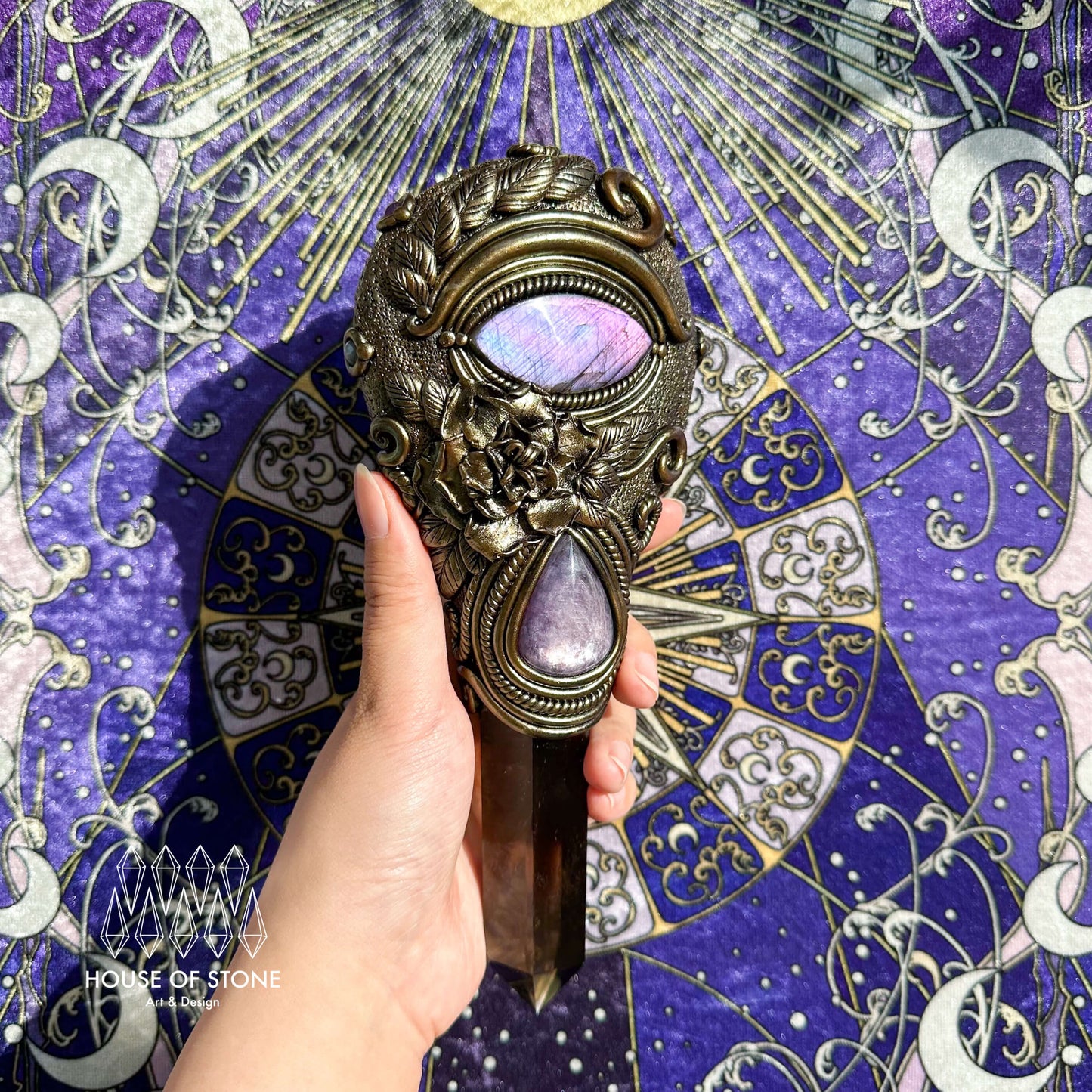 Handmade Natural Black Obsidian Mirror/Magic Obsidian Witch Wand/Crystal Quartz Wand/Scrying Mirror Wand/Root Chakra/Manifest Altar Tool