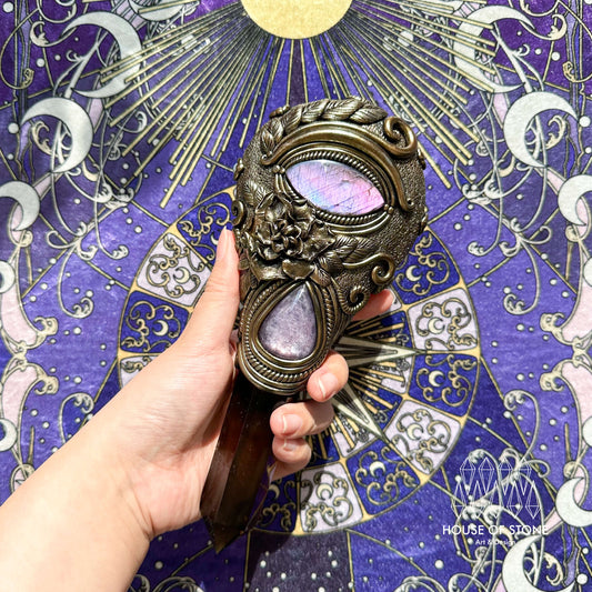 Handmade Natural Black Obsidian Mirror/Magic Obsidian Witch Wand/Crystal Quartz Wand/Scrying Mirror Wand/Root Chakra/Manifest Altar Tool