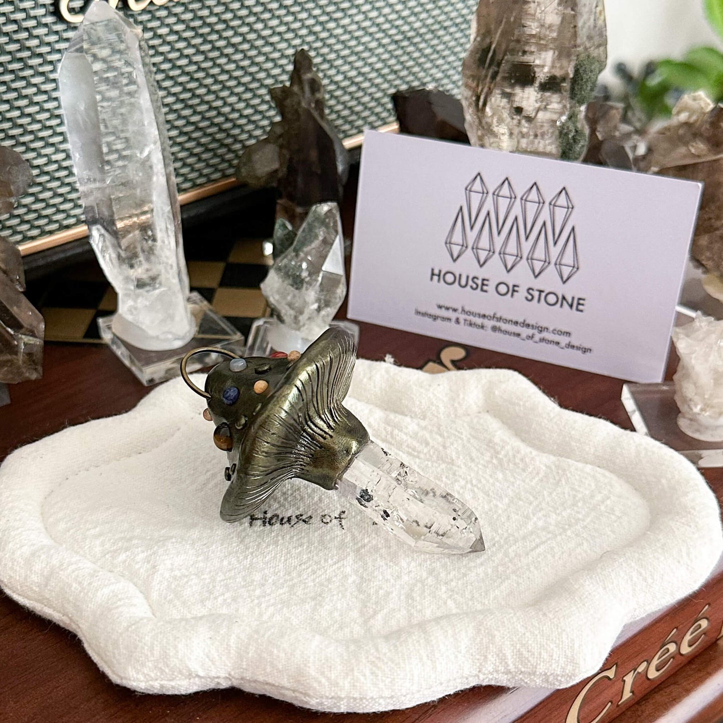 Handmade Natural Herkimer Diamond Pendant Necklace/Magic Mushroom Crystal Protection Pendant/Amulet Talisman Jewelry/Chakra/Altar Tool