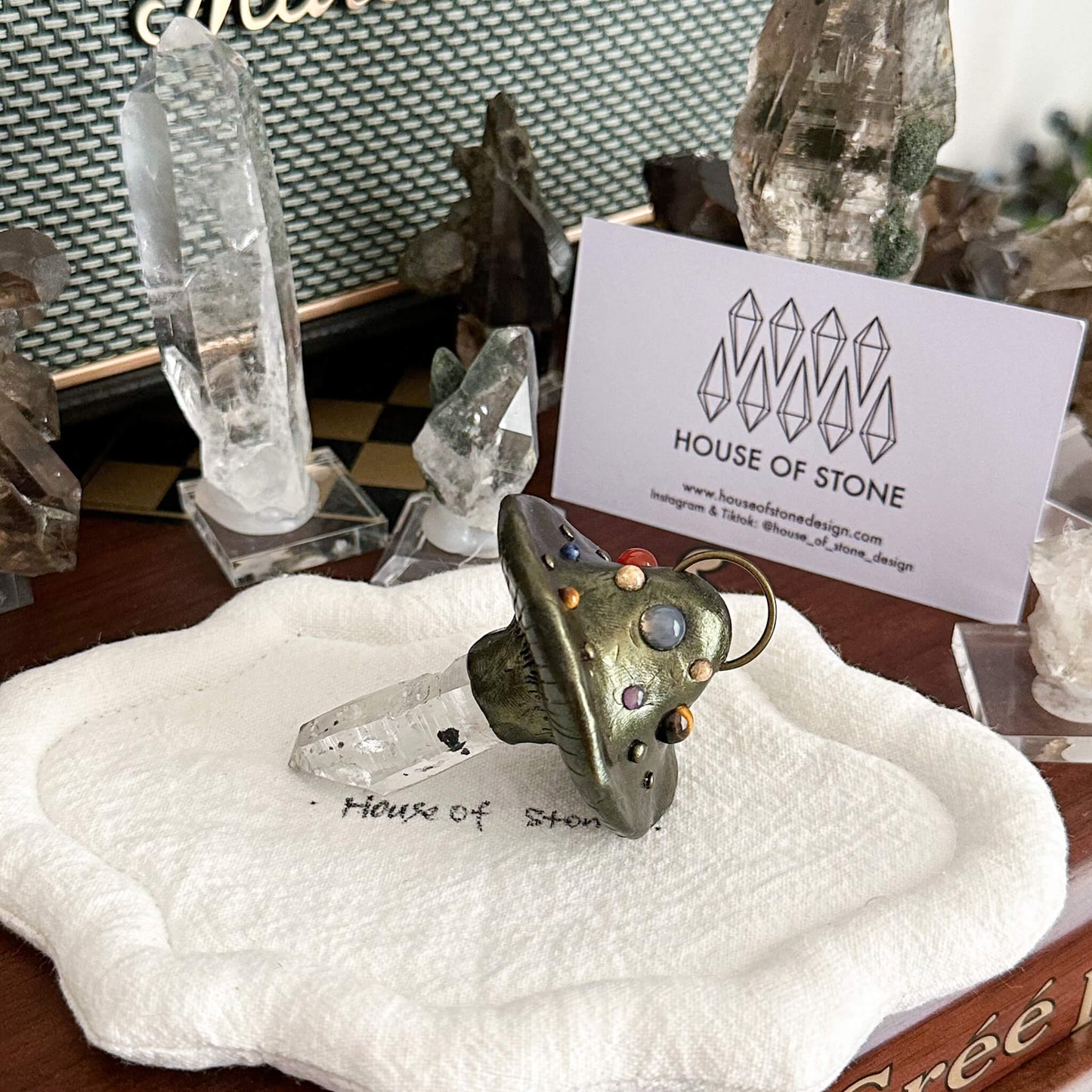 Handmade Natural Herkimer Diamond Pendant Necklace/Magic Mushroom Crystal Protection Pendant/Amulet Talisman Jewelry/Chakra/Altar Tool