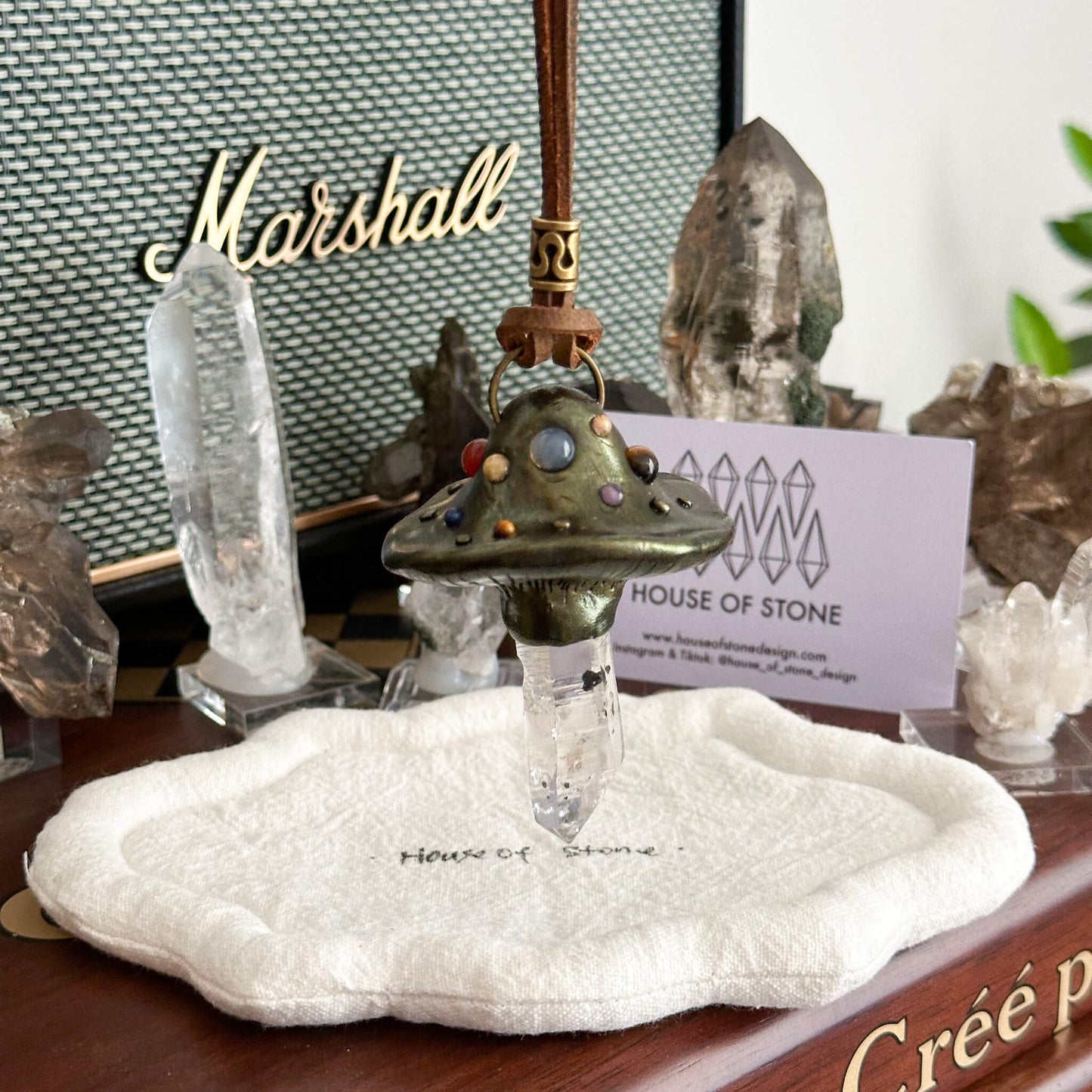 Handmade Natural Herkimer Diamond Pendant Necklace/Magic Mushroom Crystal Protection Pendant/Amulet Talisman Jewelry/Chakra/Altar Tool