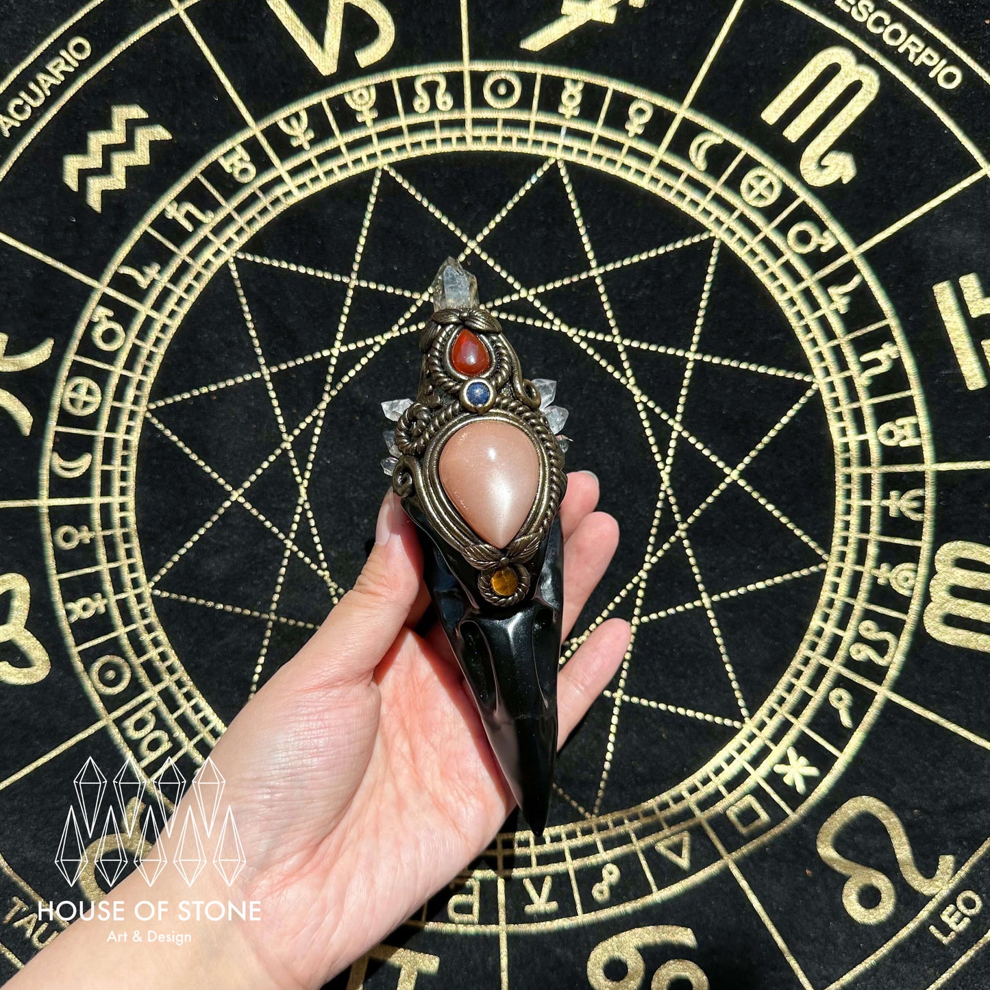 Handmade Natural Black Obsidian Raven Skull Pendant Necklace/Magic Herkimer Diamond Crystal Protection Pendant/Amulet Talisman Jewelry/Chakra/Altar Tool