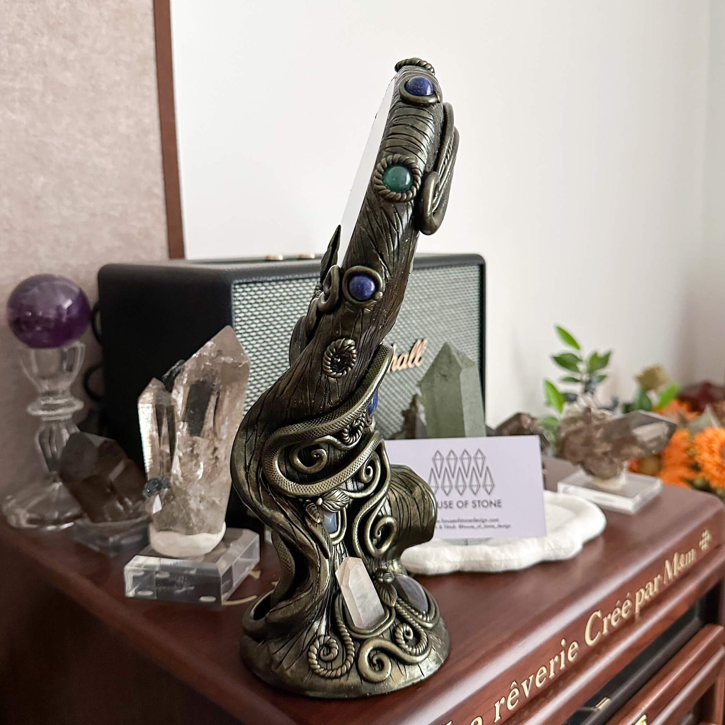 Handmade Natural Black Obsidian Mirror/Magic Obsidian Witch/Crystal Quartz with Base/Scrying Mirror/Root Chakra/Manifest Altar Tool