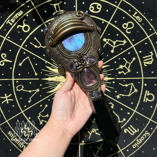 Handmade Natural Black Obsidian Mirror/Magic Obsidian Witch Wand/Crystal Quartz Wand/Scrying Mirror Wand/Root Chakra/Manifest Altar Tool