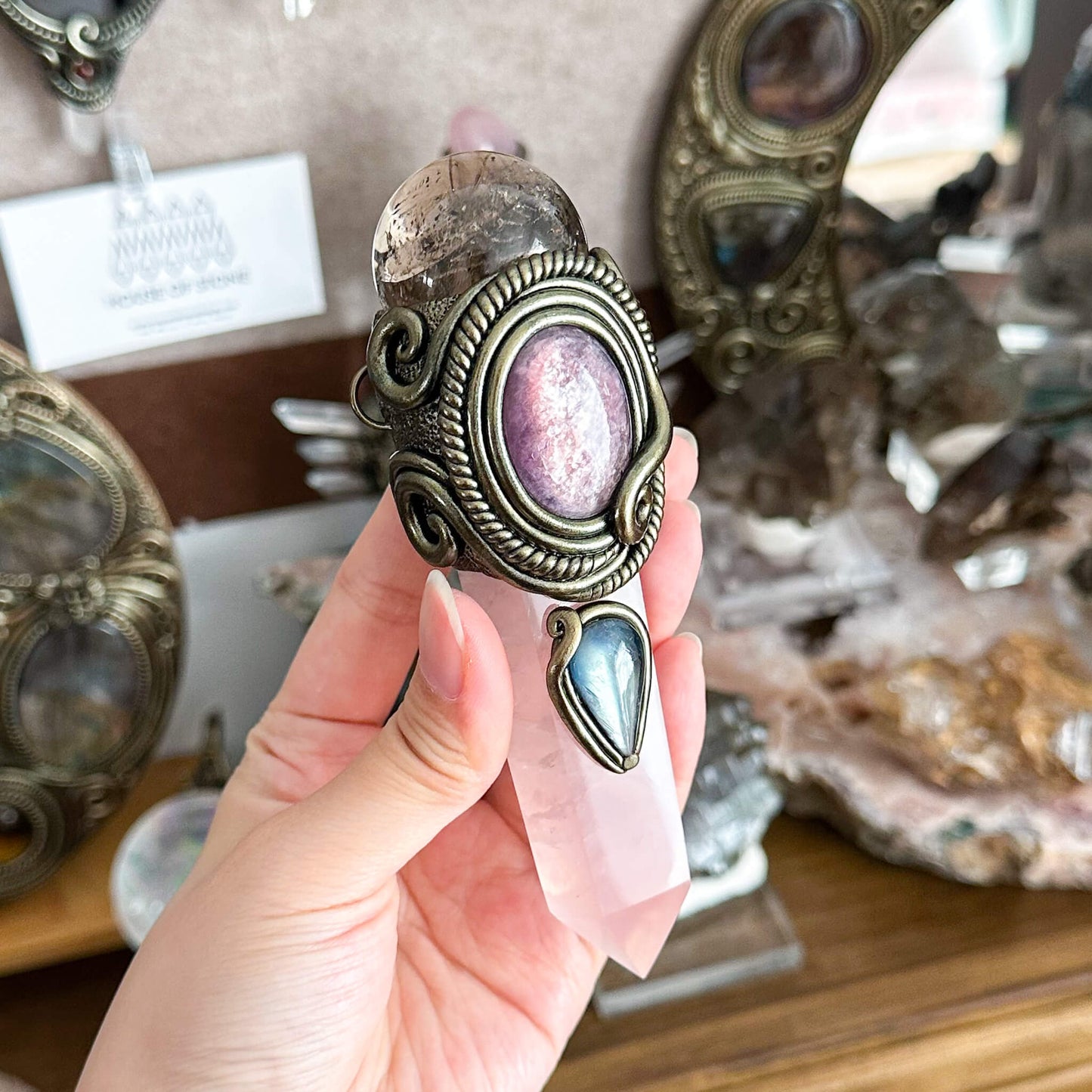 Handmade Natural Rose Quartz Pendant Necklace/Magic Smoky Quartz Crystal Protection Pendant/Talisman Protection Jewelry/Chakra/Altar Tool