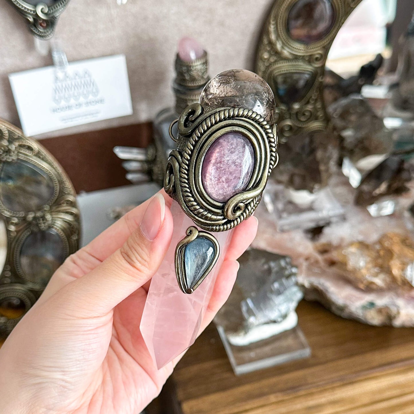 Handmade Natural Rose Quartz Pendant Necklace/Magic Smoky Quartz Crystal Protection Pendant/Talisman Protection Jewelry/Chakra/Altar Tool