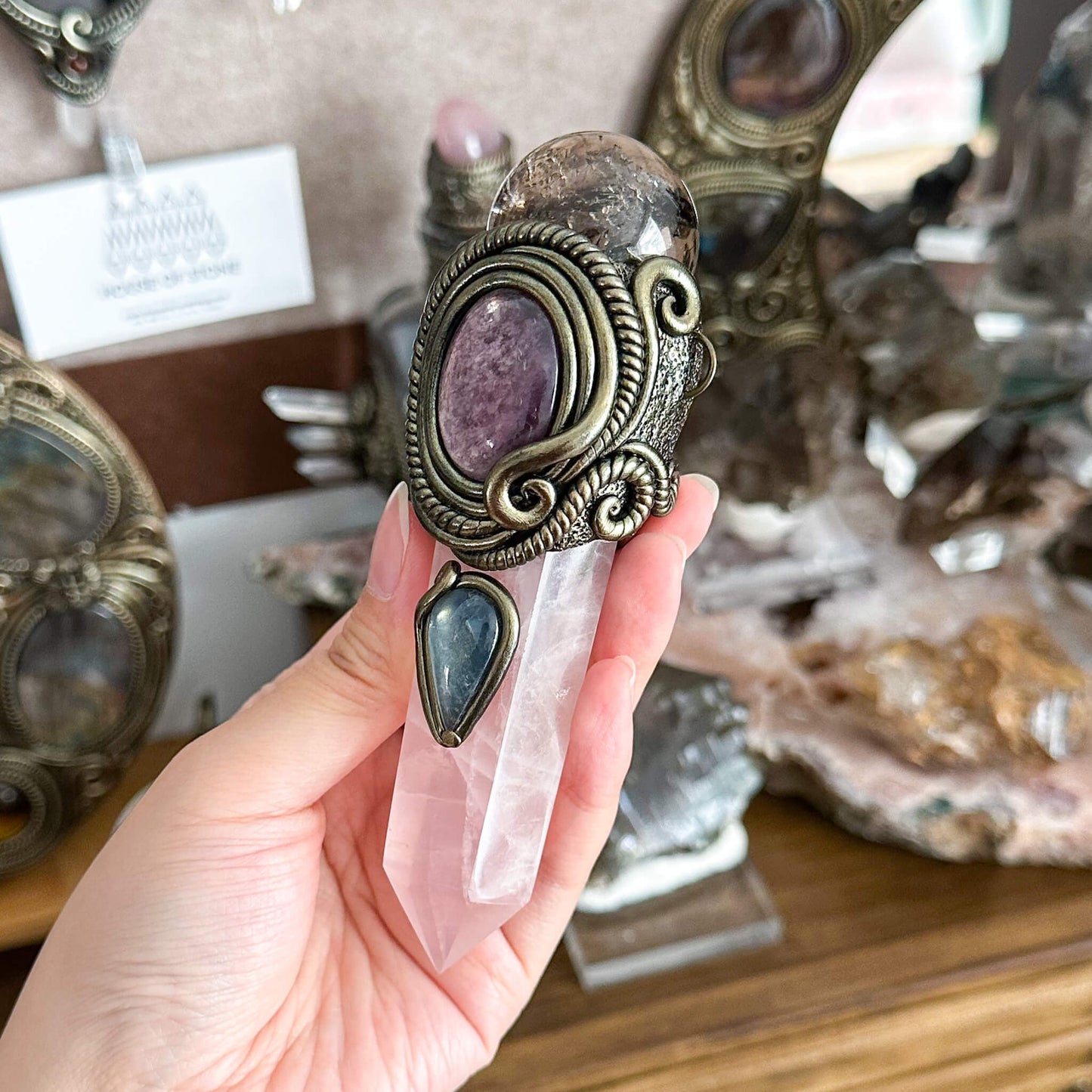 Handmade Natural Rose Quartz Pendant Necklace/Magic Smoky Quartz Crystal Protection Pendant/Talisman Protection Jewelry/Chakra/Altar Tool