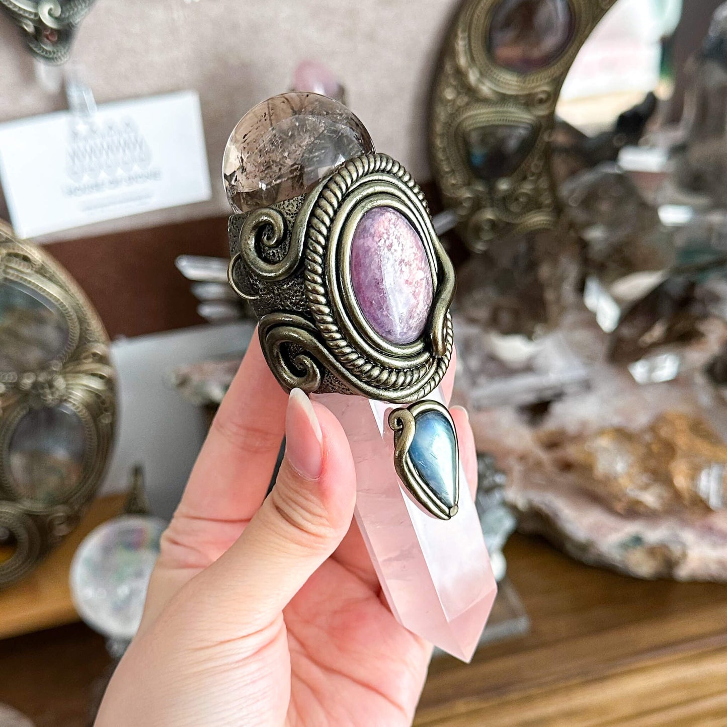 Handmade Natural Rose Quartz Pendant Necklace/Magic Smoky Quartz Crystal Protection Pendant/Talisman Protection Jewelry/Chakra/Altar Tool