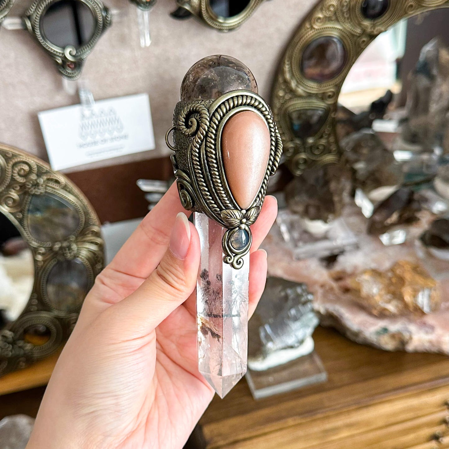 Handmade Natural Clear Quartz Pendant Necklace/Magic Smoky Quartz Crystal Protection Pendant/Obsidian Labradorite Jewelry/Chakra/Altar Tool