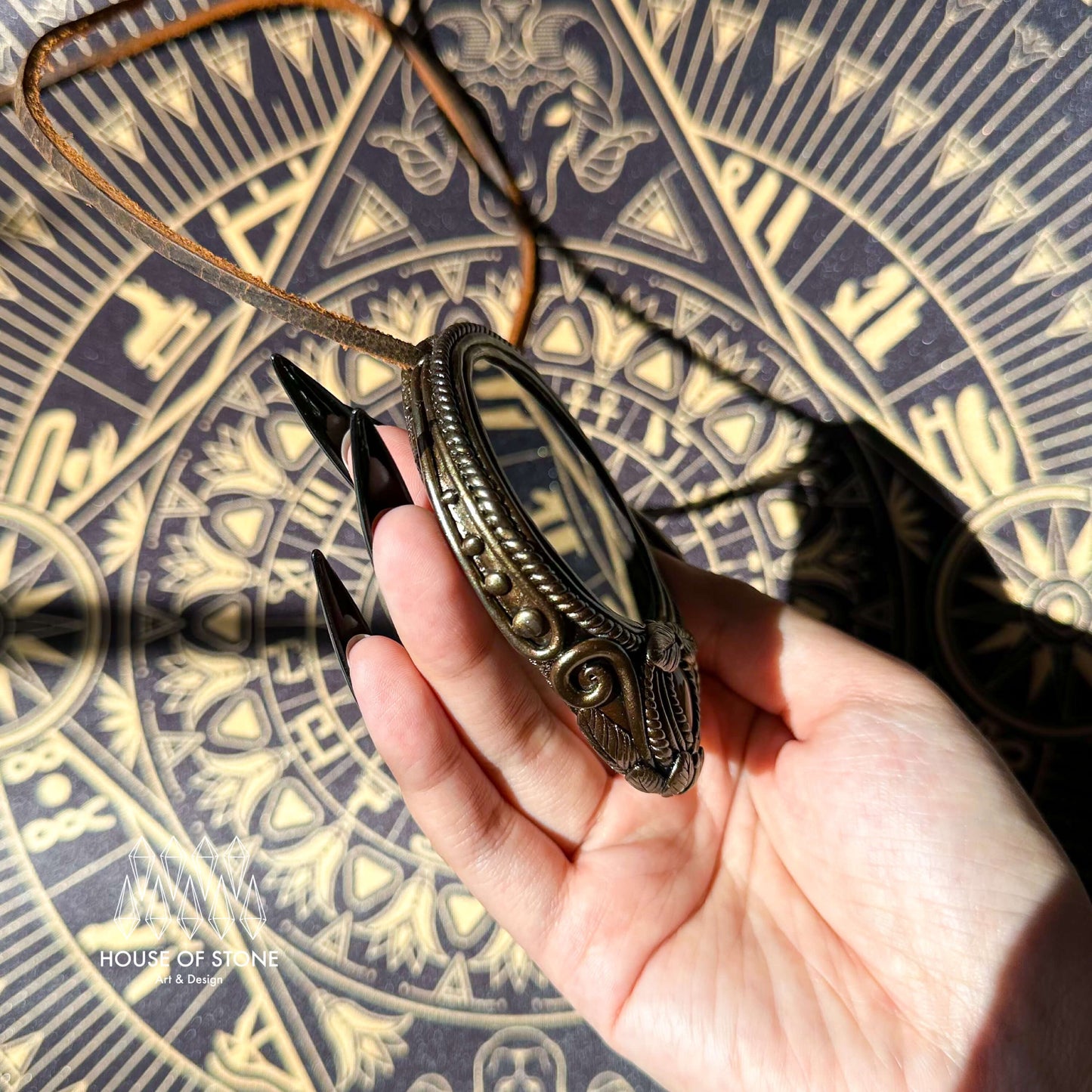 Natural Handmade Black Obsidian Pendant Necklace/Magic Obsidian Mirror Crystal Pendant/Scrying Mirror Tigers Eye Jasper Jewelry/Altar Tool