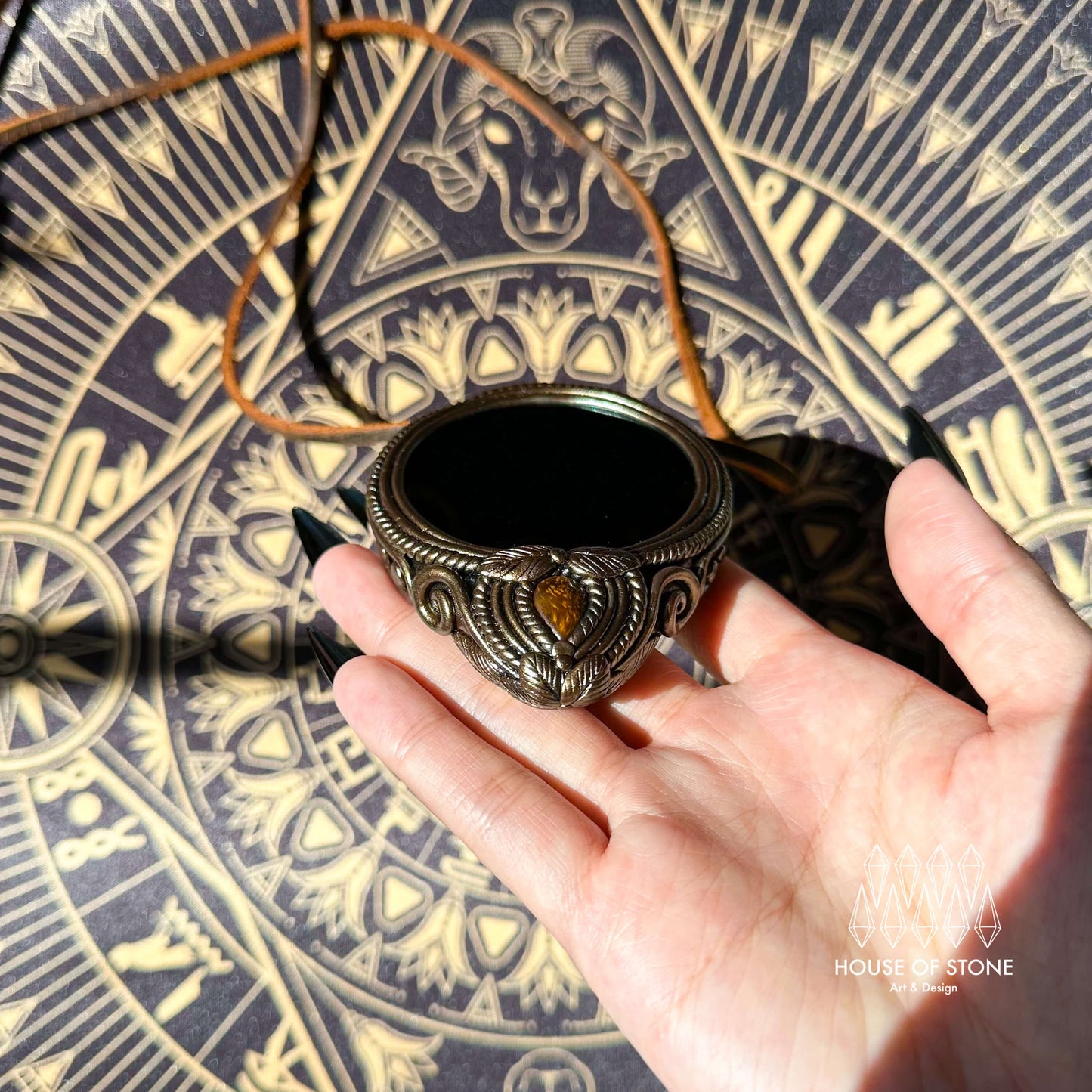 Natural Handmade Black Obsidian Pendant Necklace/Magic Obsidian Mirror Crystal Pendant/Scrying Mirror Tigers Eye Jasper Jewelry/Altar Tool