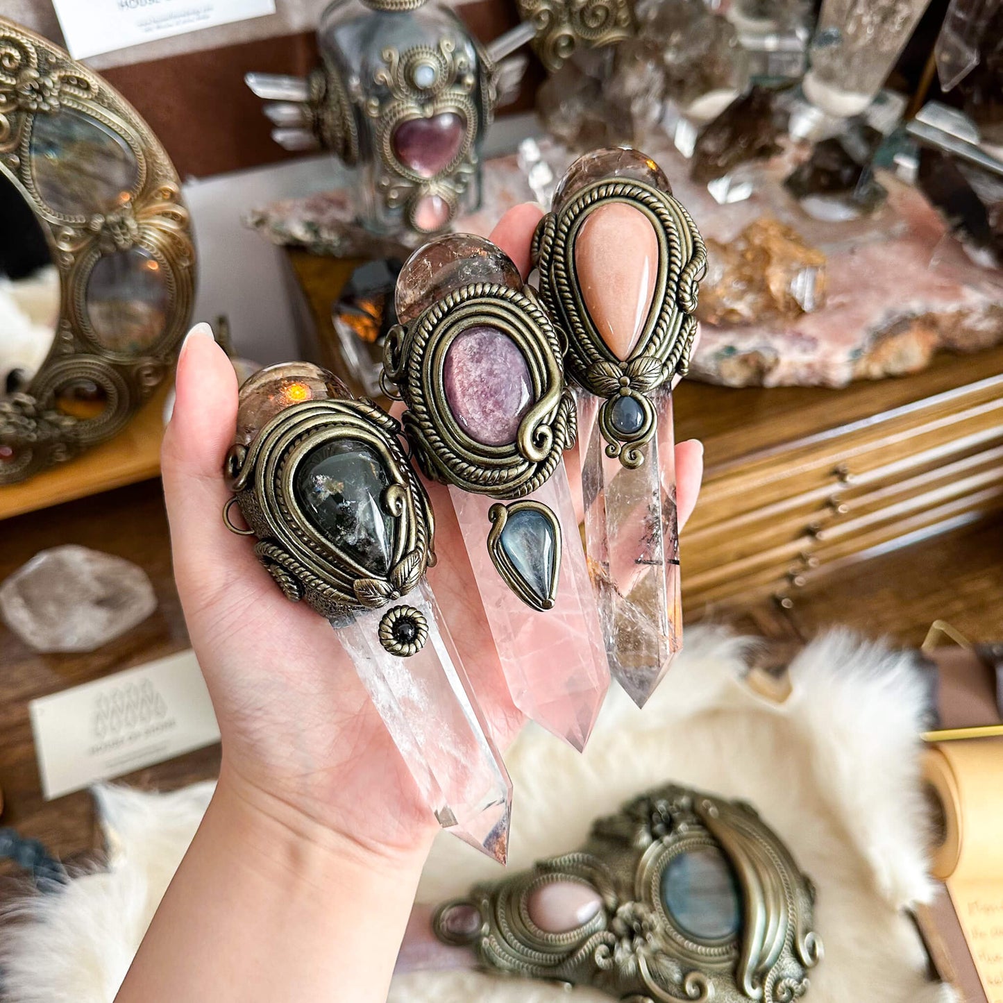 Handmade Natural Clear Quartz Pendant Necklace/Magic Smoky Quartz Crystal Protection Pendant/Obsidian Labradorite Jewelry/Chakra/Altar Tool