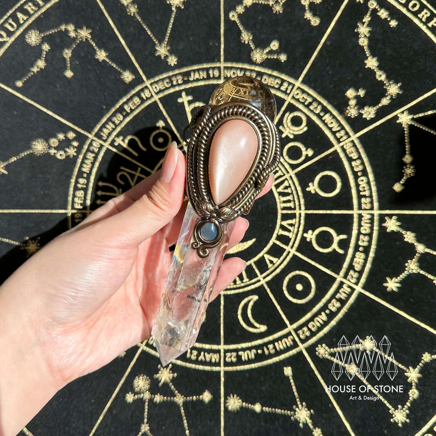 Handmade Natural Clear Quartz Pendant Necklace/Magic Smoky Quartz Crystal Protection Pendant/Obsidian Labradorite Jewelry/Chakra/Altar Tool