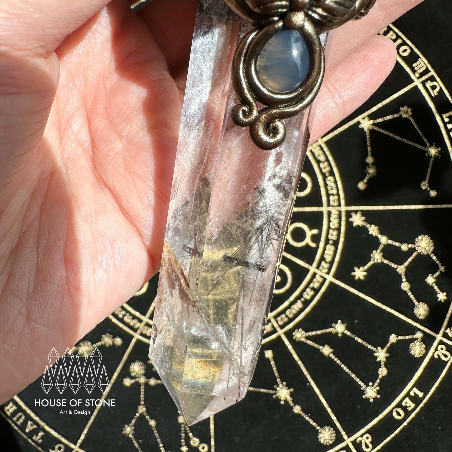 Handmade Natural Clear Quartz Pendant Necklace/Magic Smoky Quartz Crystal Protection Pendant/Obsidian Labradorite Jewelry/Chakra/Altar Tool