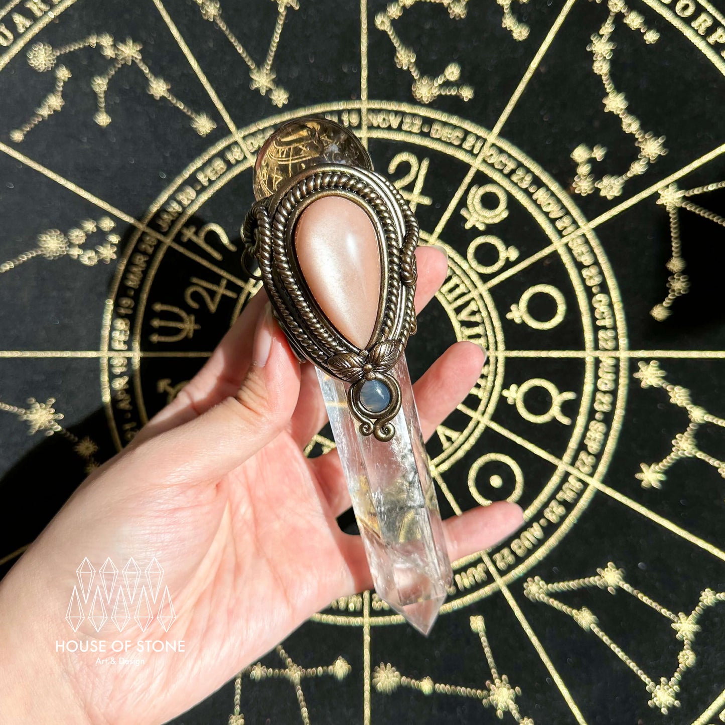 Handmade Natural Clear Quartz Pendant Necklace/Magic Smoky Quartz Crystal Protection Pendant/Obsidian Labradorite Jewelry/Chakra/Altar Tool