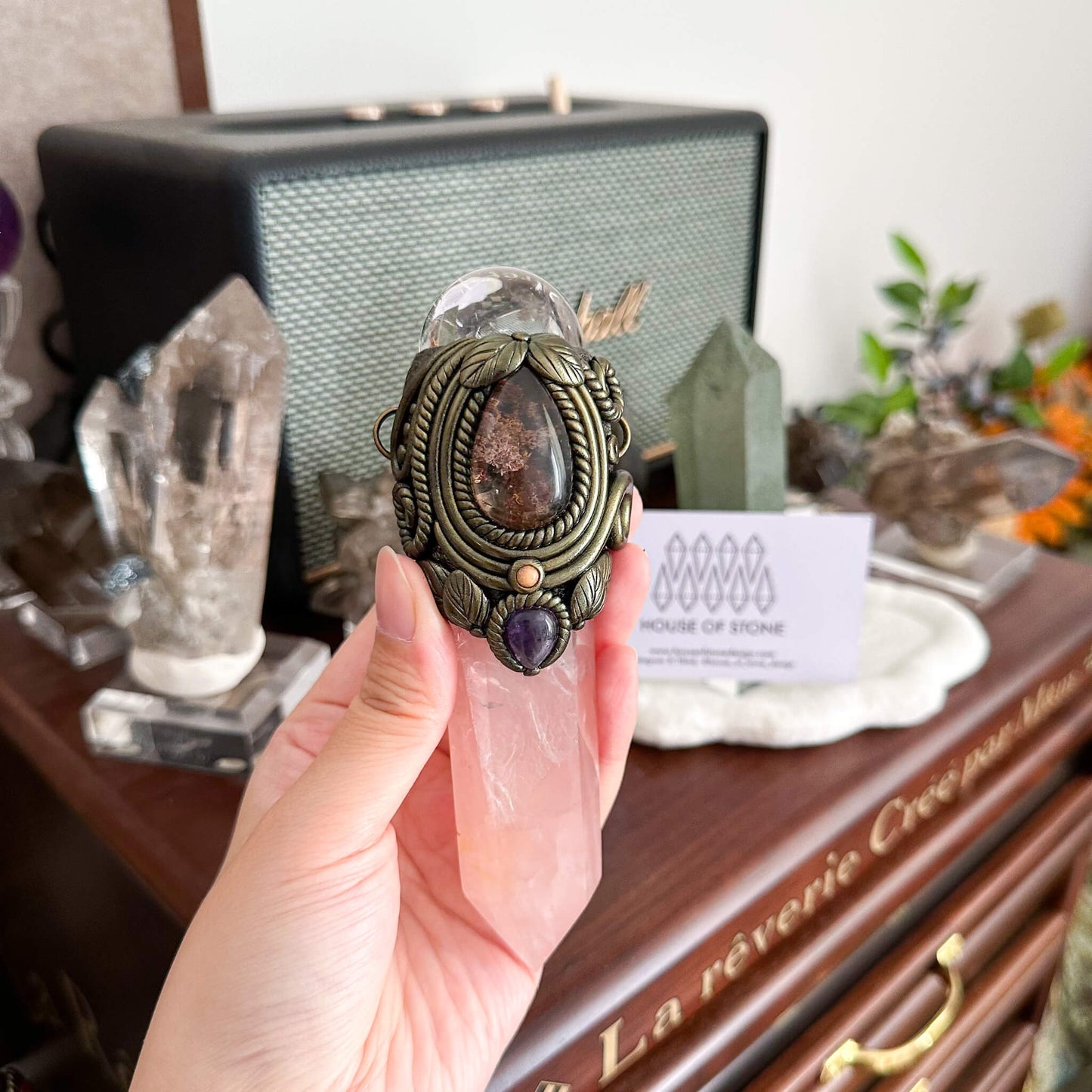 Handmade Natural Clear Quartz Pendant Necklace/Magic Rose Quartz Crystal Protection Pendant/Talisman Amulet Jewelry/Chakra/Altar Tool
