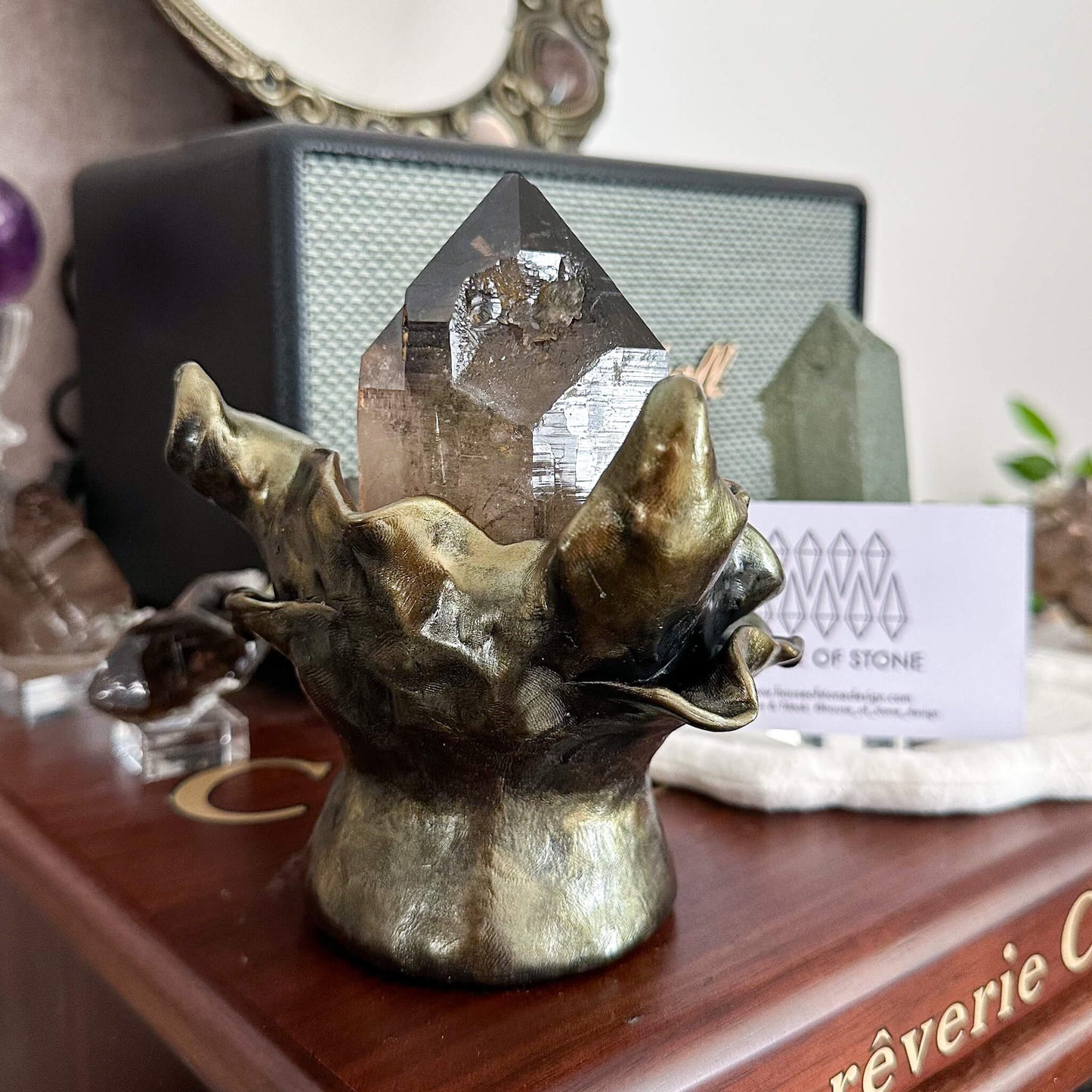 Alpine Mineral Large Smoky Quartz Point Specimen with Base/Mont Blanc France Tower Apls with Stand