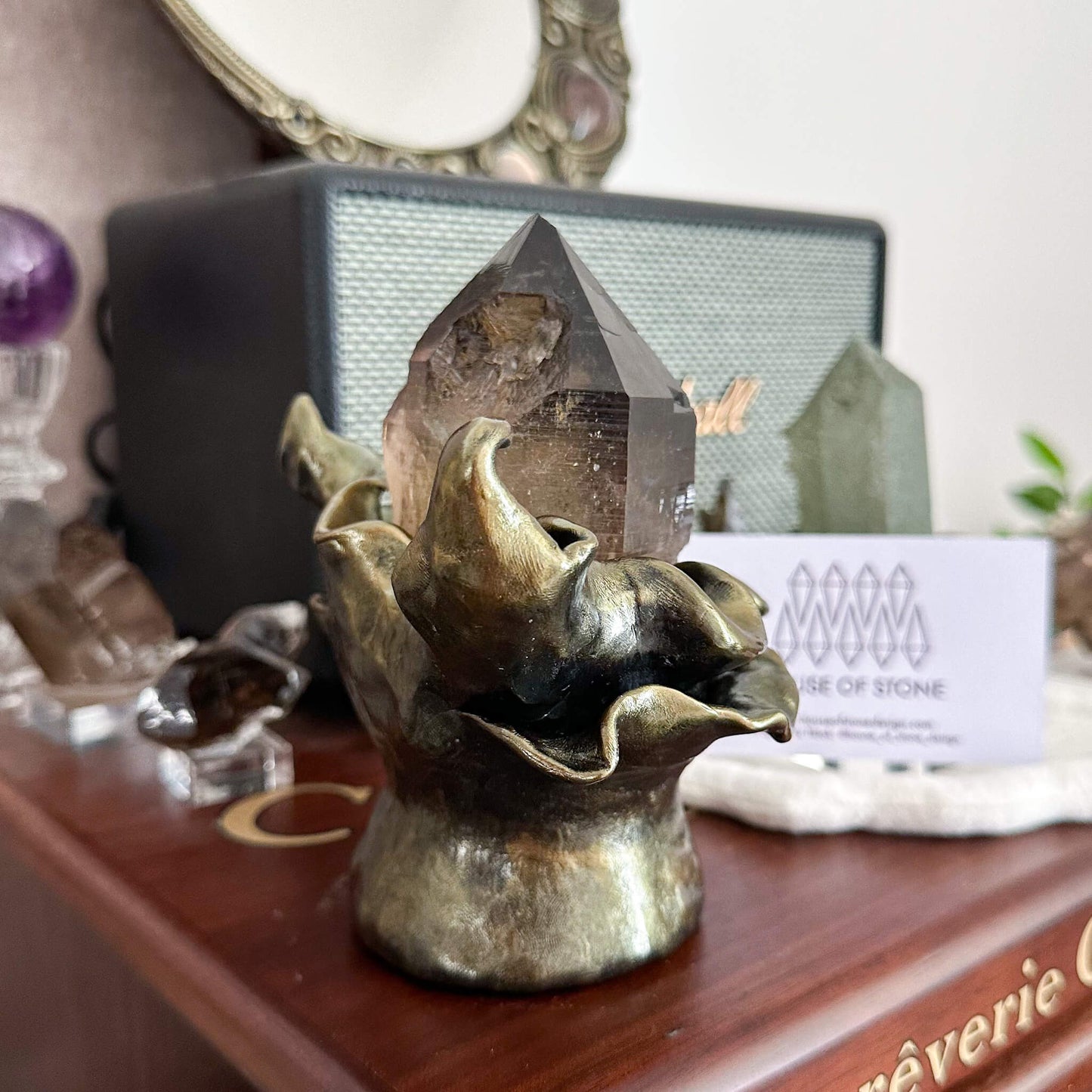 Alpine Mineral Large Smoky Quartz Point Specimen with Base/Mont Blanc France Tower Apls with Stand