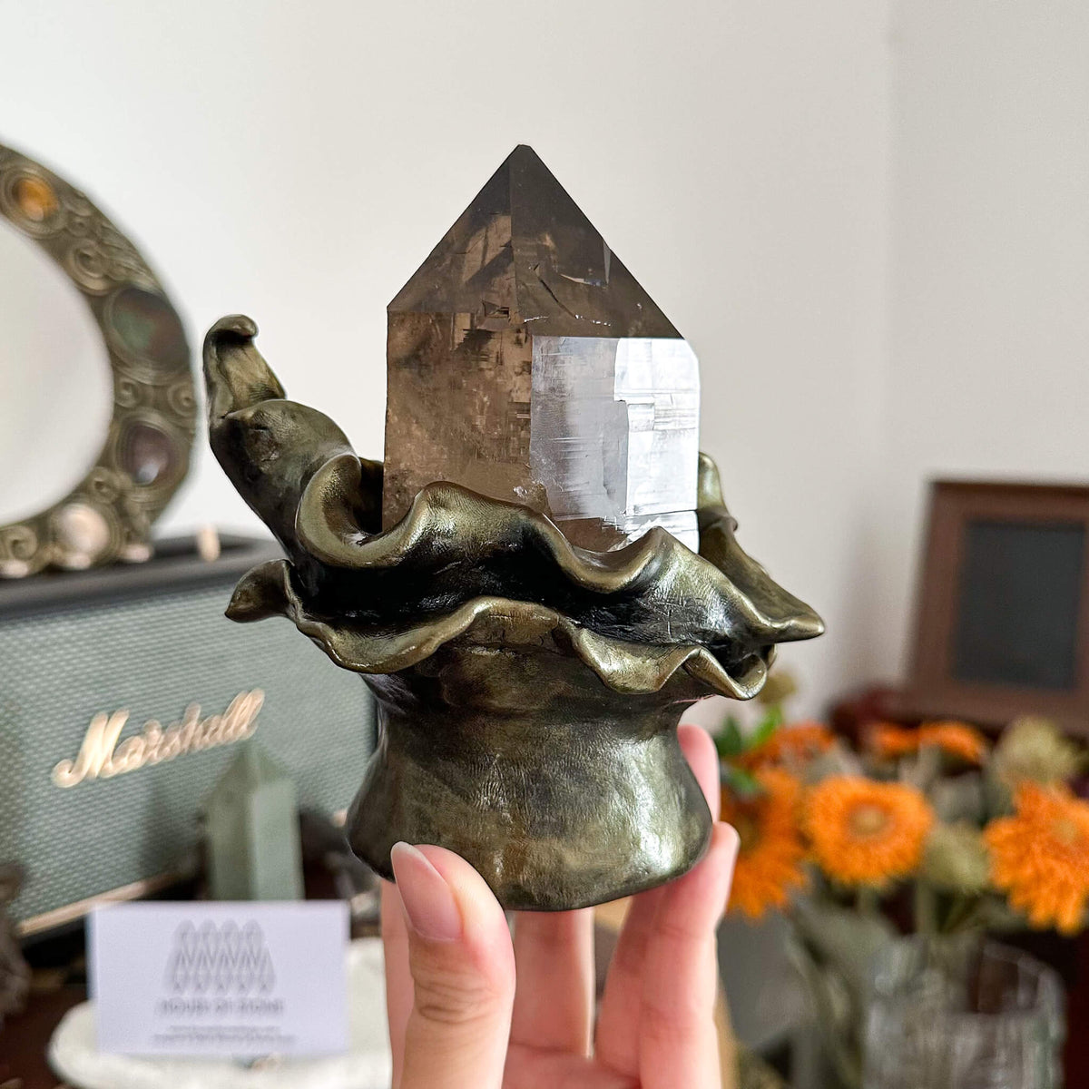 Alpine Mineral Large Smoky Quartz Point Specimen with Base/Mont Blanc France Tower Apls with Stand