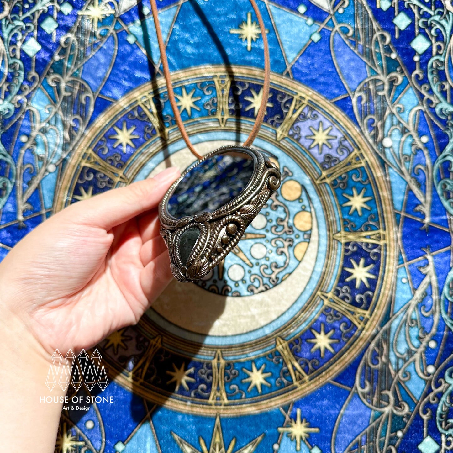 Natural Handmade Black Obsidian Pendant Necklace/Magic Obsidian Mirror Crystal Pendant/Scrying Mirror Labradorite Jewelry/Altar Tool