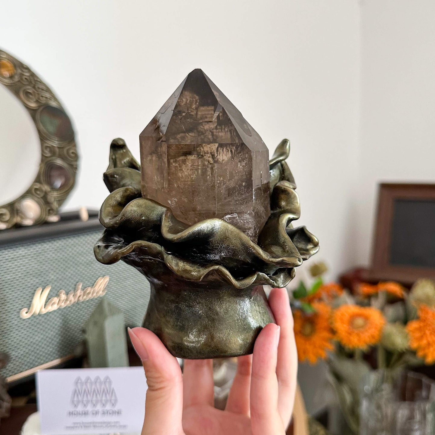 Alpine Mineral Large Smoky Quartz Point Specimen with Base/Mont Blanc France Tower Apls with Stand
