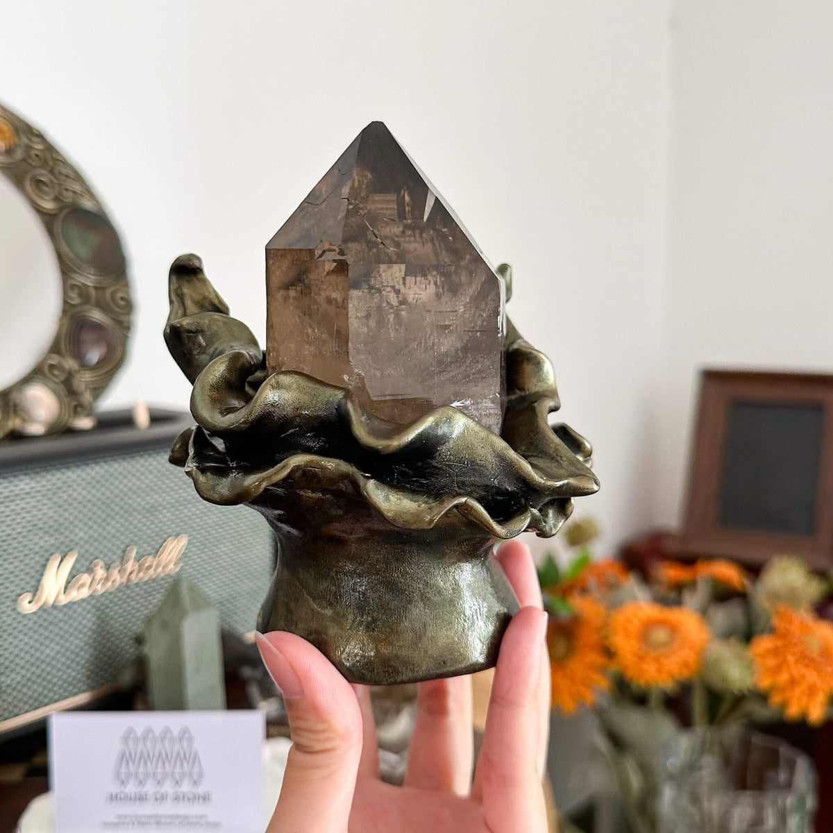 Alpine Mineral Large Smoky Quartz Point Specimen with Base/Mont Blanc France Tower Apls with Stand