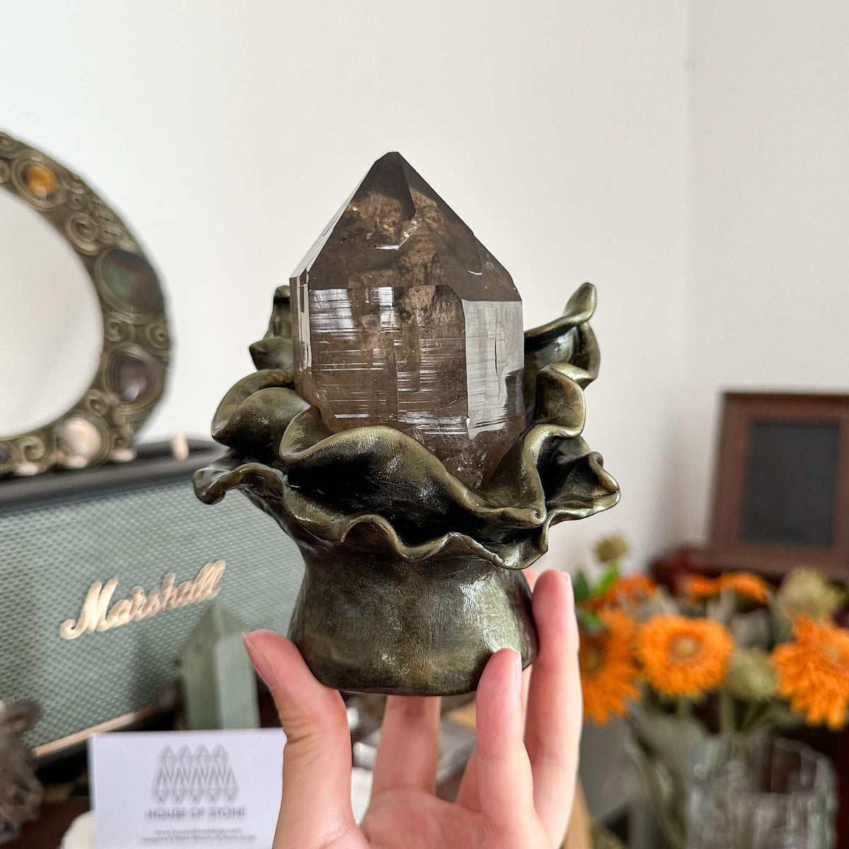 Alpine Mineral Large Smoky Quartz Point Specimen with Base/Mont Blanc France Tower Apls with Stand