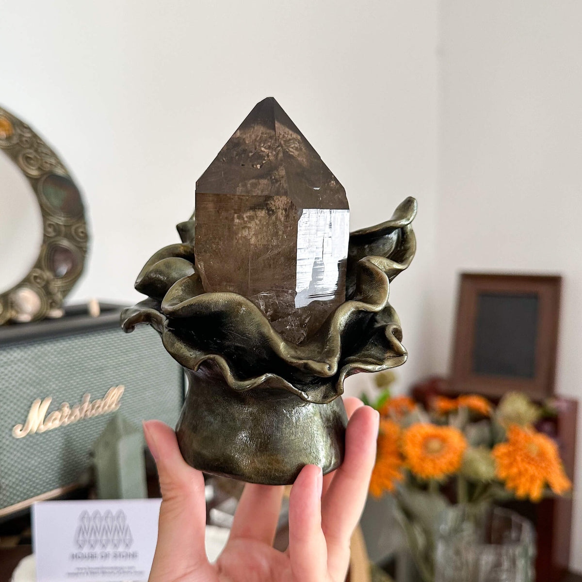 Alpine Mineral Large Smoky Quartz Point Specimen with Base/Mont Blanc France Tower Apls with Stand