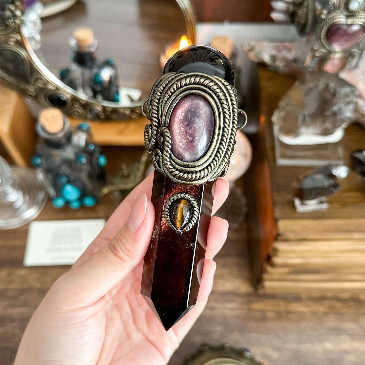 Handmade Natural Smoky Quartz Pendant Necklace/Magic Obsidian Crystal Protection Pendant/Talisman Protection Jewelry/Chakra/Altar Tool