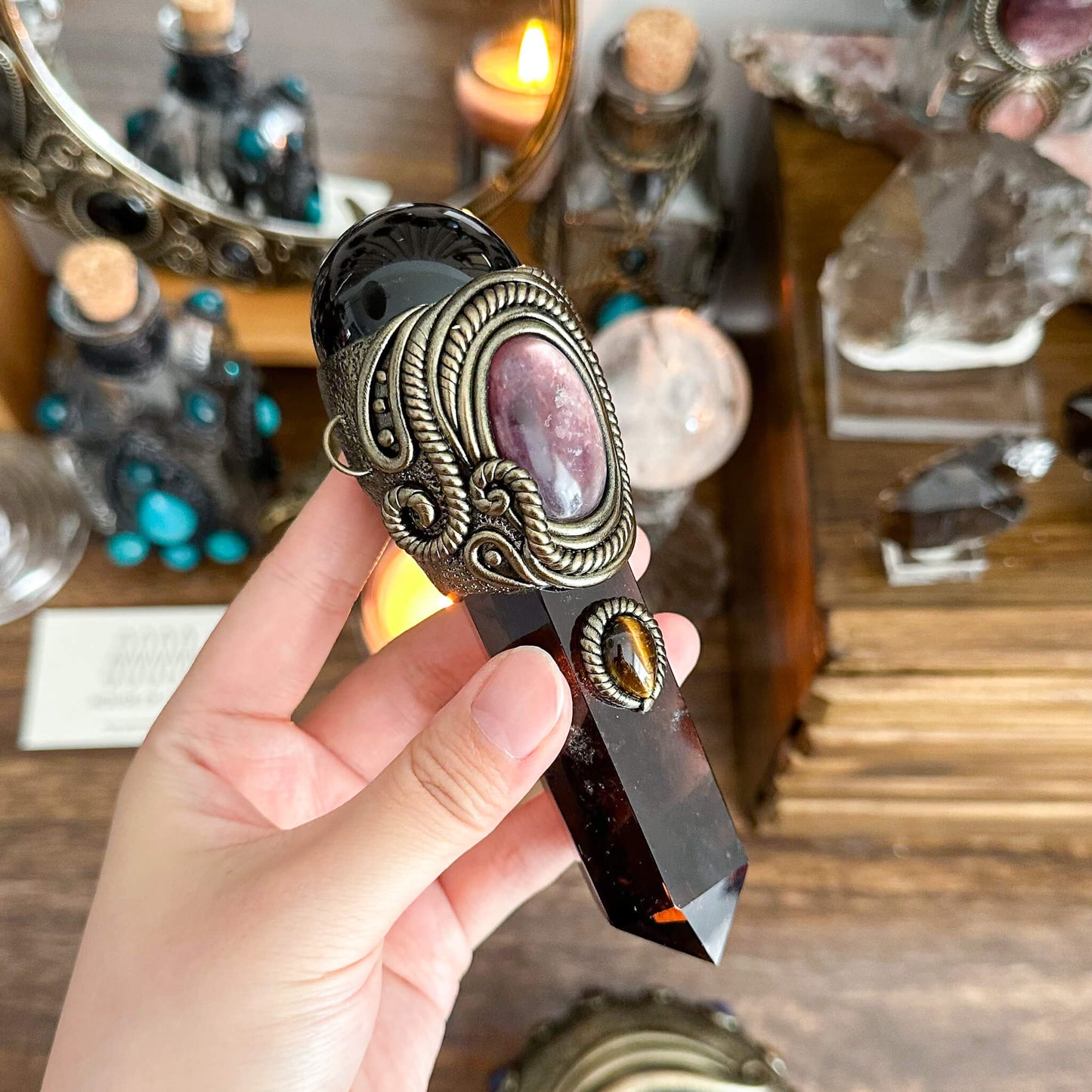 Handmade Natural Smoky Quartz Pendant Necklace/Magic Obsidian Crystal Protection Pendant/Talisman Protection Jewelry/Chakra/Altar Tool
