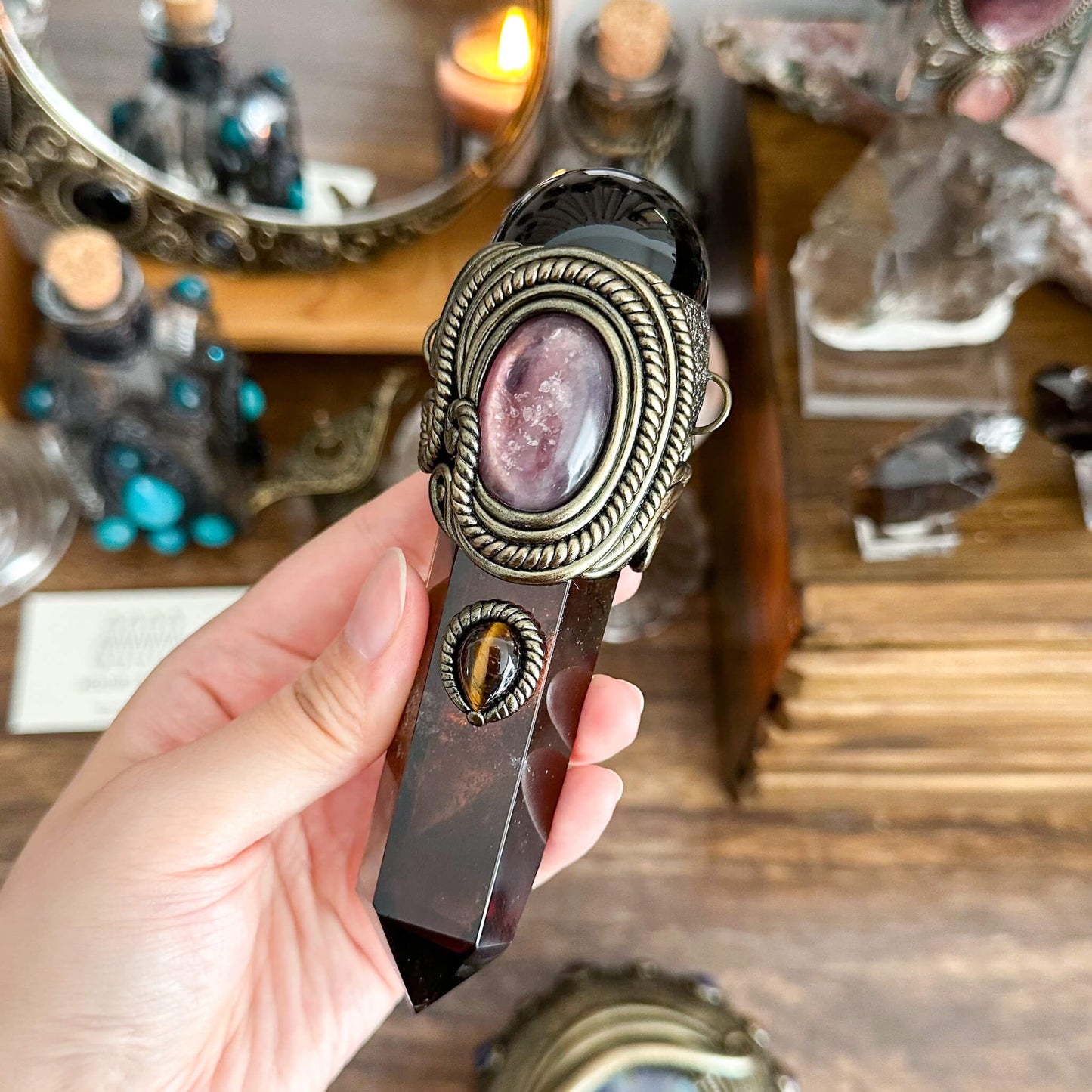 Handmade Natural Smoky Quartz Pendant Necklace/Magic Obsidian Crystal Protection Pendant/Talisman Protection Jewelry/Chakra/Altar Tool