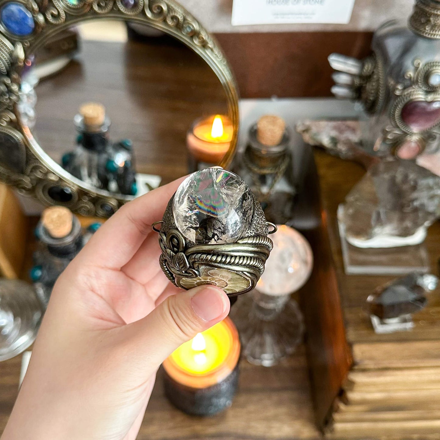 Handmade Natural Smoky Quartz Pendant Necklace/Magic Crystal Black Obsidian Pendant/Ammonite Necklace/Root Chakra/Manifest Altar Tool