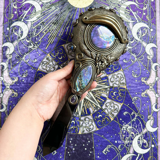 Handmade Natural Black Obsidian Mirror/Magic Obsidian Witch Wand/Crystal Quartz Wand/Scrying Mirror Wand/Root Chakra/Manifest Altar Tool