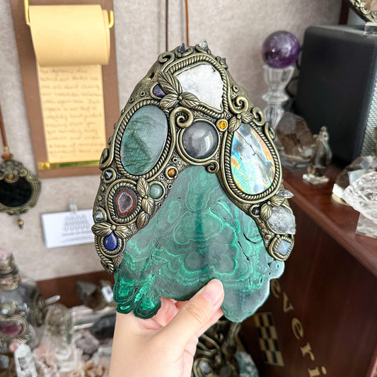 Handmade Natural Malachite Crystal Wall Hanging Decor/Spiritual Window Interior Room Hangings/Christmas Crystal Door Hanging