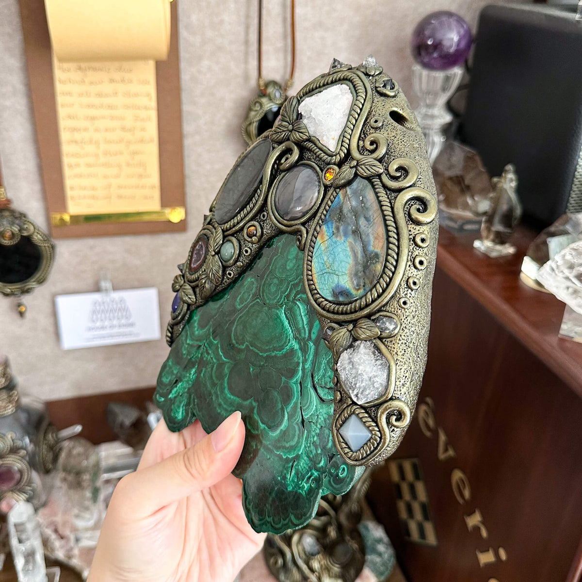 Handmade Natural Malachite Crystal Wall Hanging Decor/Spiritual Window Interior Room Hangings/Christmas Crystal Door Hanging